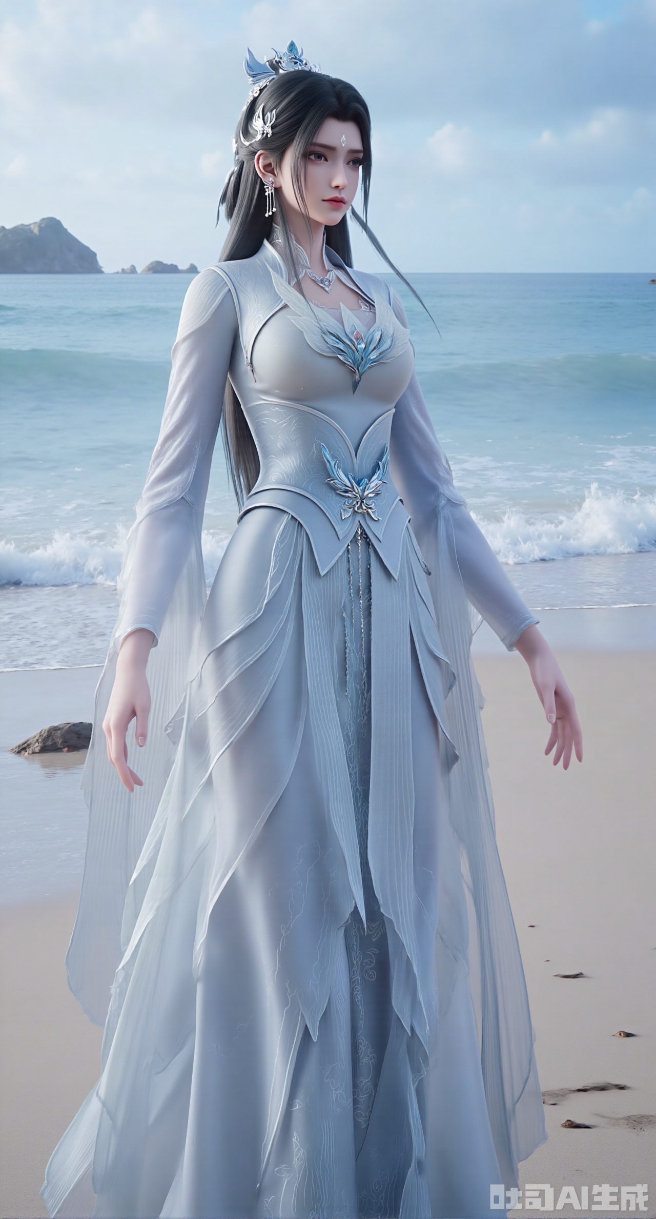 (masterpiece:1.2),best quality,3D animation,CG,absurdres,masterpiece,original,extremely detailed wallpaper,perfect lighting,(extremely detailed CG:1.2),1girl,solo,standing,(huge breasts:2.69),(full breasts:2.59),,looking at viewer,(cowboy_shot:1.1),long hair,high heels,blurry background,depth of field,motion blur,long dress,china_dress,chinese_style,bare shouders,crystal_earrings,headpiece,hair_tie,chest_jewel,gem,necklace,jewelry,in summer,day,outdoors,nature,sea,(rose,beach:1.49),(huge breasts:2.99),(full breasts:2.99),(very long legs,Diamond-studded high heels:1.5),Xdongjixiaofu,Xlanbaixiaofu,XkjwjlzyY,XLiquidGlass,XiPhone17Pro,Xshuilian,XzhuxianbiyaoX,XnaiqiXY,Xzihanfu