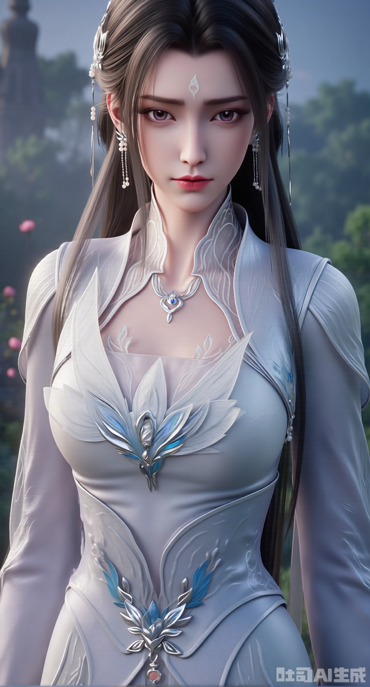 (masterpiece, best quality:1.2),1girl, navel, solo, midriff, bare shoulders, hair ornament,(long hair),(High double ponytail:1.49), red lips, BREAK, (looking at viewer:1.39), chinese clothes,(Holographic pink|green dress:1.36), (lace,Rainbow Gradient Color:1.28), BREAK,blurry, solo focus, long hair, lips, daytime, lipstick, outdoors, standing,upper body,(huge breasts:2.89), background, solo, makeup,(Liquid glass style flowers:1.49),(huge breasts:2.99),(full breasts:2.99),,(Background with lotus pond and pink lotus flowers:1.39),,Xdongjixiaofu,Xlanbaixiaofu,XkjwjlzyY,XLiquidGlass,XiPhone17Pro,Xshuilian,XzhuxianbiyaoX,XnaiqiXY,Xzihanfu