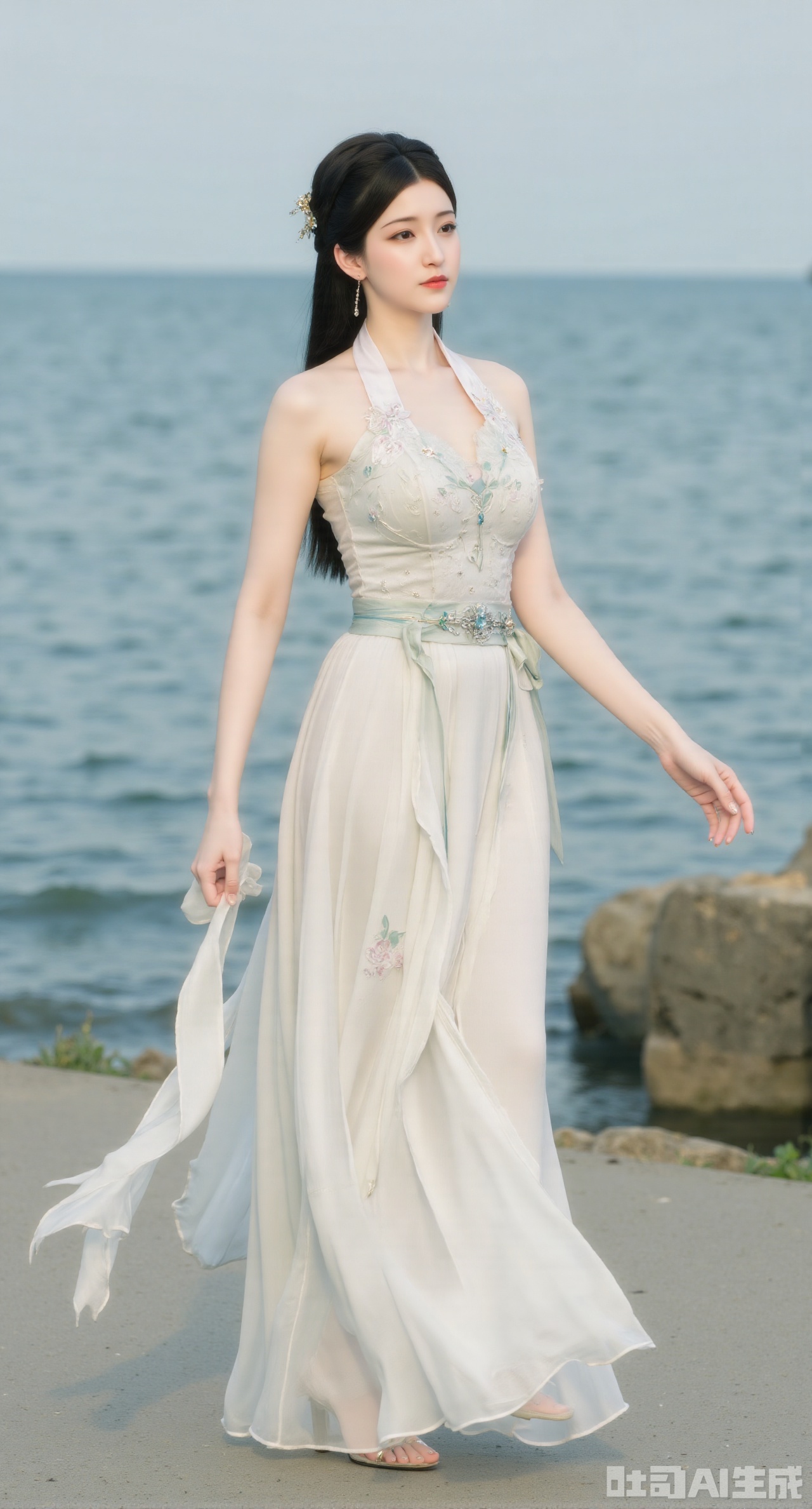(masterpiece, best quality:1.2),1girl,solo,standing,(huge breasts:2.69),(full breasts:2.59),,looking at viewer,(cowboy_shot:1.1),long hair,high heels,blurry background,depth of field,motion blur,long dress,china_dress,chinese_style,bare shouders,crystal_earrings,headpiece,hair_tie,chest_jewel,gem,necklace,jewelry,in summer,day,outdoors,nature,sea,(rose,beach:1.49),(huge breasts:2.99),(full breasts:2.99),(very long legs,Diamond-studded high heels:1.5),Xdongjixiaofu,Xlanbaixiaofu,XkjwjlzyY,XLiquidGlass,XiPhone17Pro,Xshuilian,XzhuxianbiyaoX,XnaiqiXY,Xzihanfu,Xzhiguangxishiyouxihuafei,Xqiyaoruqunhanfu