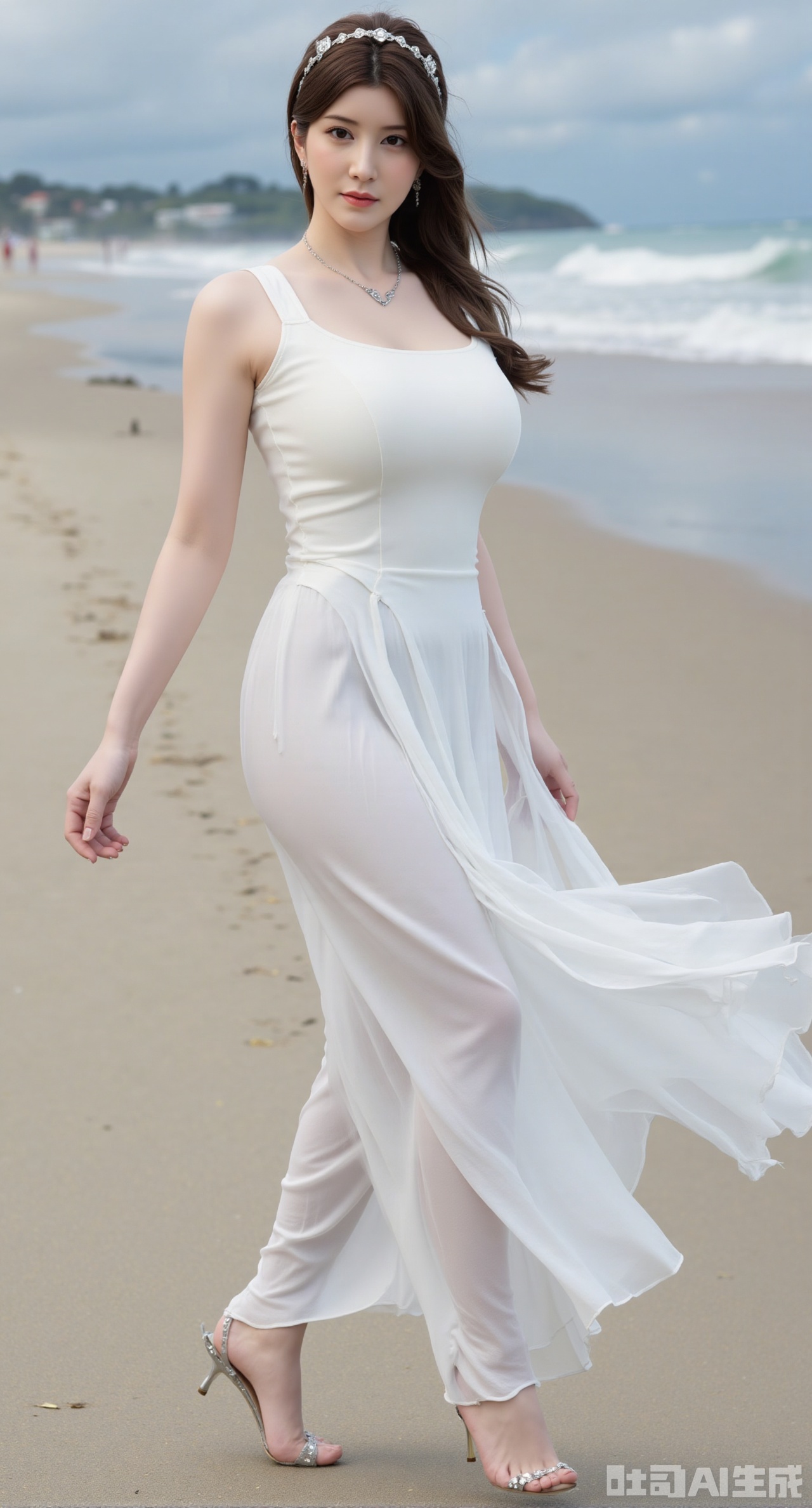 (masterpiece, best quality:1.2),1girl,solo,standing,(huge breasts:2.69),(full breasts:2.59),,looking at viewer,(cowboy_shot:1.1),long hair,high heels,blurry background,depth of field,motion blur,long dress,china_dress,chinese_style,bare shouders,crystal_earrings,headpiece,hair_tie,chest_jewel,gem,necklace,jewelry,in summer,day,outdoors,nature,sea,(rose,beach:1.49),(huge breasts:2.99),(full breasts:2.99),(very long legs,Diamond-studded high heels:1.5),Xdongjixiaofu,Xlanbaixiaofu,XkjwjlzyY,XLiquidGlass,XiPhone17Pro,Xshuilian,XzhuxianbiyaoX,XnaiqiXY,Xzihanfu,Xzhiguangxishiyouxihuafei,Xqiyaoruqunhanfu