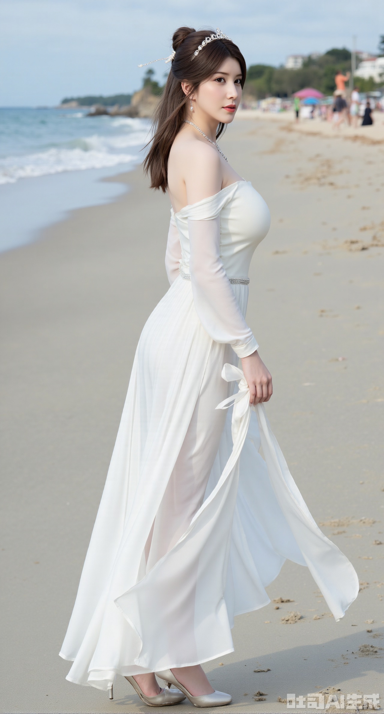 (masterpiece, best quality:1.2),1girl,solo,standing,(huge breasts:2.69),(full breasts:2.59),,looking at viewer,(cowboy_shot:1.1),long hair,high heels,blurry background,depth of field,motion blur,long dress,china_dress,chinese_style,bare shouders,crystal_earrings,headpiece,hair_tie,chest_jewel,gem,necklace,jewelry,in summer,day,outdoors,nature,sea,(rose,beach:1.49),(huge breasts:2.99),(full breasts:2.99),(very long legs,Diamond-studded high heels:1.5),Xdongjixiaofu,Xlanbaixiaofu,XkjwjlzyY,XLiquidGlass,XiPhone17Pro,Xshuilian,XzhuxianbiyaoX,XnaiqiXY,Xzihanfu,Xzhiguangxishiyouxihuafei,Xqiyaoruqunhanfu