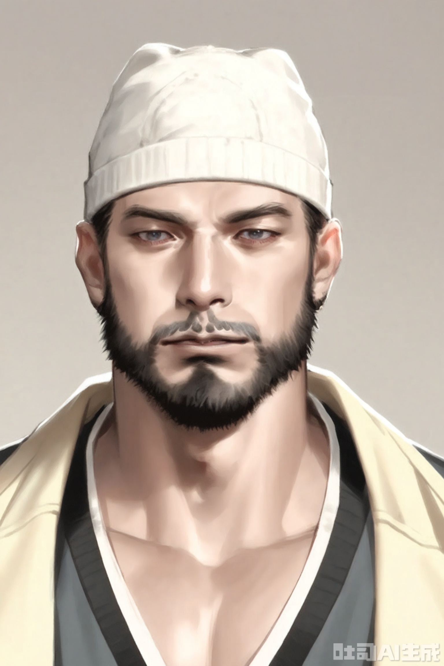 Masterpiece, best quality, newest, year 2024, year 2023, very aesthetic, extreme aesthetic, visual impact ,art_SGXX,a man, male focus, beard, realistic portrait, man,   simple background,