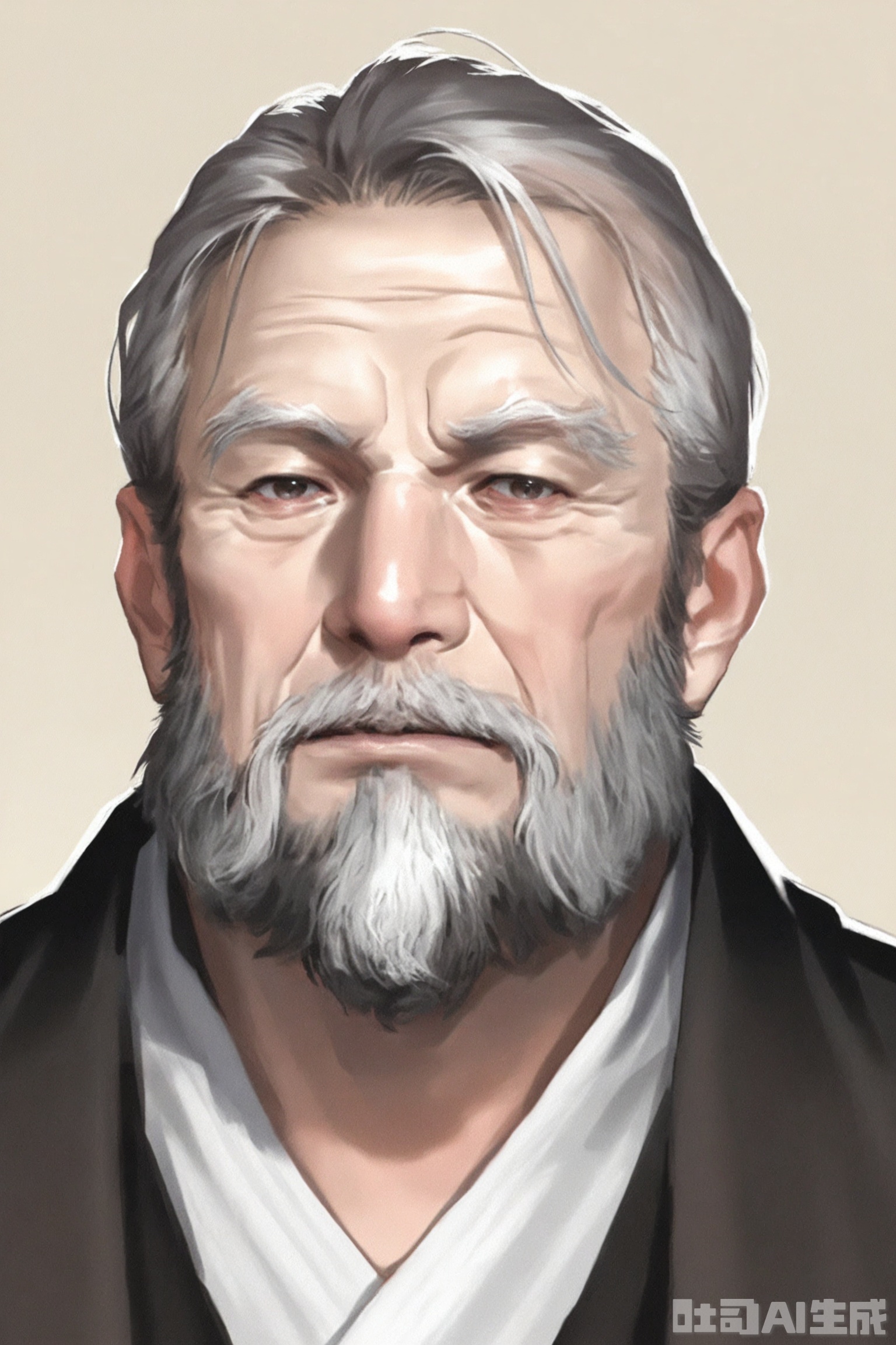 Masterpiece, best quality, newest, year 2024, year 2023, very aesthetic, extreme aesthetic, visual impact ,art_SGXX,a man, male focus, beard, realistic portrait, old man, old, jewelry, simple background,