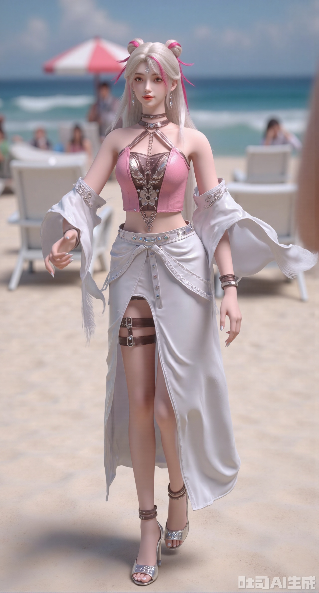 (masterpiece:1.2),best quality,3D animation,CG,absurdres,masterpiece,original,extremely detailed wallpaper,perfect lighting,(extremely detailed CG:1.2),1girl,solo,standing,(huge breasts:2.69),(full breasts:2.59),,looking at viewer,(cowboy_shot:1.1),long hair,high heels,blurry background,depth of field,motion blur,long dress,china_dress,chinese_style,bare shouders,crystal_earrings,headpiece,hair_tie,chest_jewel,gem,necklace,jewelry,in summer,day,outdoors,nature,sea,(rose,beach:1.49),(huge breasts:2.99),(full breasts:2.99),(very long legs,Diamond-studded high heels:1.5),Xdongjixiaofu,Xlanbaixiaofu,XkjwjlzyY,XLiquidGlass,XiPhone17Pro,Xshuilian,XzhuxianbiyaoX,XnaiqiXY,Xzihanfu,Xzhiguangxishiyouxihuafei,Xqiyaoruqunhanfu,Xwangxixianzi,Xsanshang,Xyujiafu,Xnanxiaochen,Xloubeimaoyi