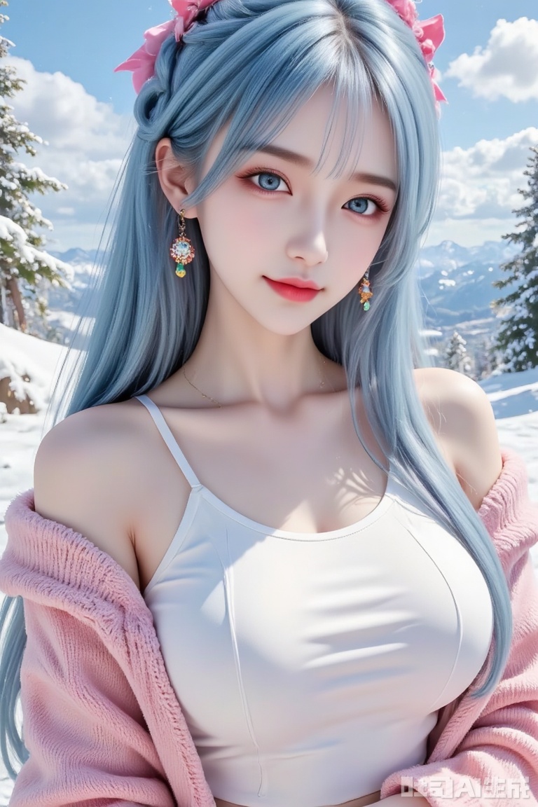 Masterpiece, the best quality, high quality, (colorful) , big breasts,,(white hair:1.4),(long legs:1.3),An extremely detailed and high-resolution digital artwork in the style of CG unity, this piece showcases an 8k resolution masterpiece with intricate details. The art style is characterized by its drawn aesthetic and concept painting quality, featuring ultrahigh definition and dynamic angles that enhance image depth. The scene captures an action shot with a dynamic composition.
1girl, solo, long hair, looking at viewer, smile, bangs, blue eyes, hair ornament, dress, bow, jewelry, blue hair, jacket, upper body, braid, ahoge, hair bow, heart, earrings, choker, hairclip, virtual youtuber, off shoulder, sweater, pink bow, pink jacket ,