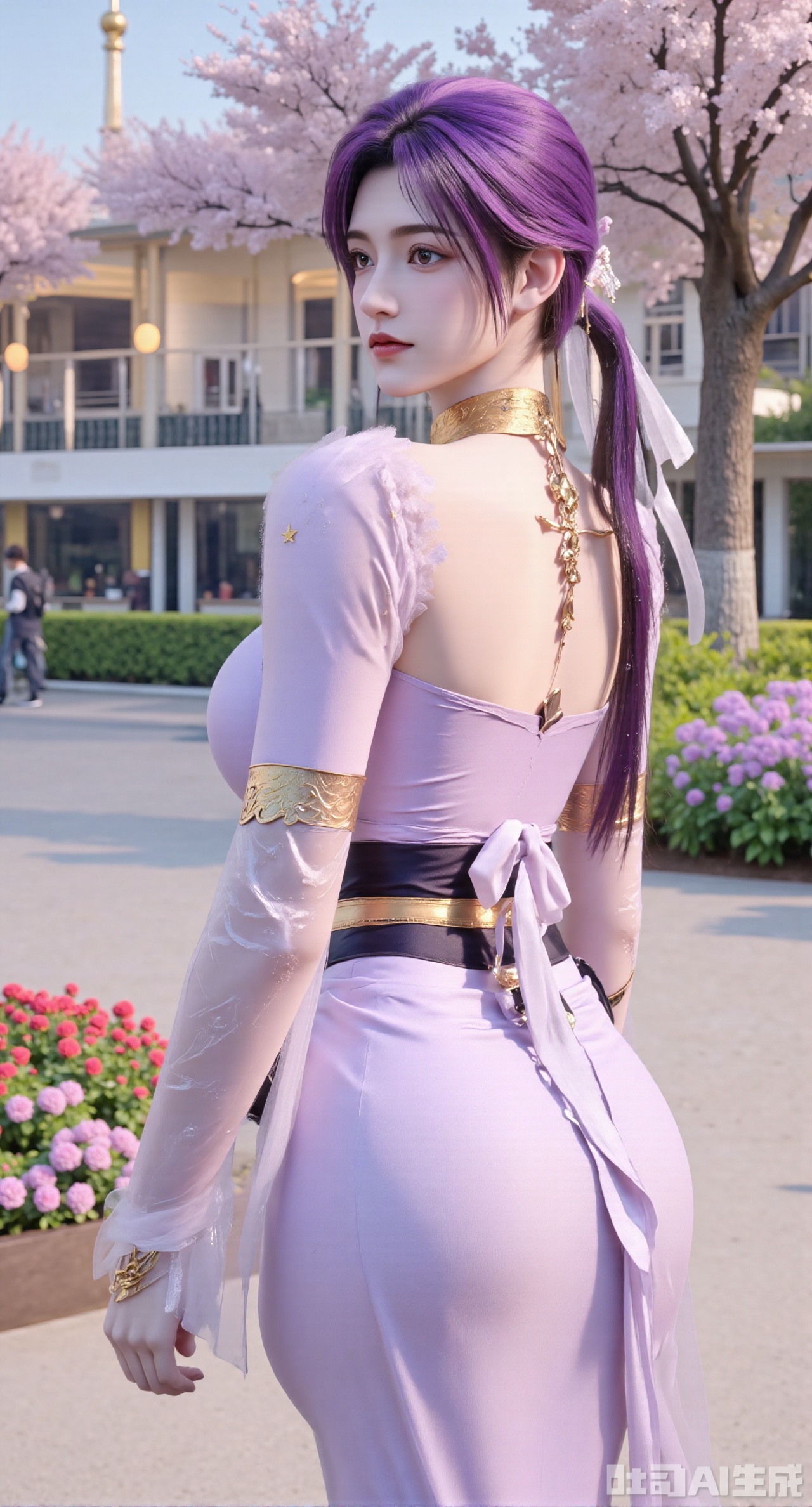 (masterpiece, best quality:1.2),In a dreamy Japanese style, a girl with long purple hair is wearing a light purple backless sweater decorated with star sequins, paired with a white tulle skirt, showing her dreamy figure, with a mysterious back line. The scene is a flower sea in spring, where colorful flowers are in full bloom and butterflies are flying, as if in a fairyland. The picture is in high resolution, with dreamy and gorgeous colors, rich details, delicate skin texture, and soft lighting.
.(huge breasts:2.99),(full breasts:2.99),Xdongjixiaofu,Xlanbaixiaofu,XkjwjlzyY,XLiquidGlass,XiPhone17Pro,Xshuilian,XzhuxianbiyaoX,XnaiqiXY,Xzihanfu,Xzhiguangxishiyouxihuafei,Xqiyaoruqunhanfu,Xwangxixianzi,Xsanshang,Xyujiafu,Xnanxiaochen,Xloubeimaoyi,Xrixisheyingfeng,Xnaiqishuiyi,Xzhaoxianger