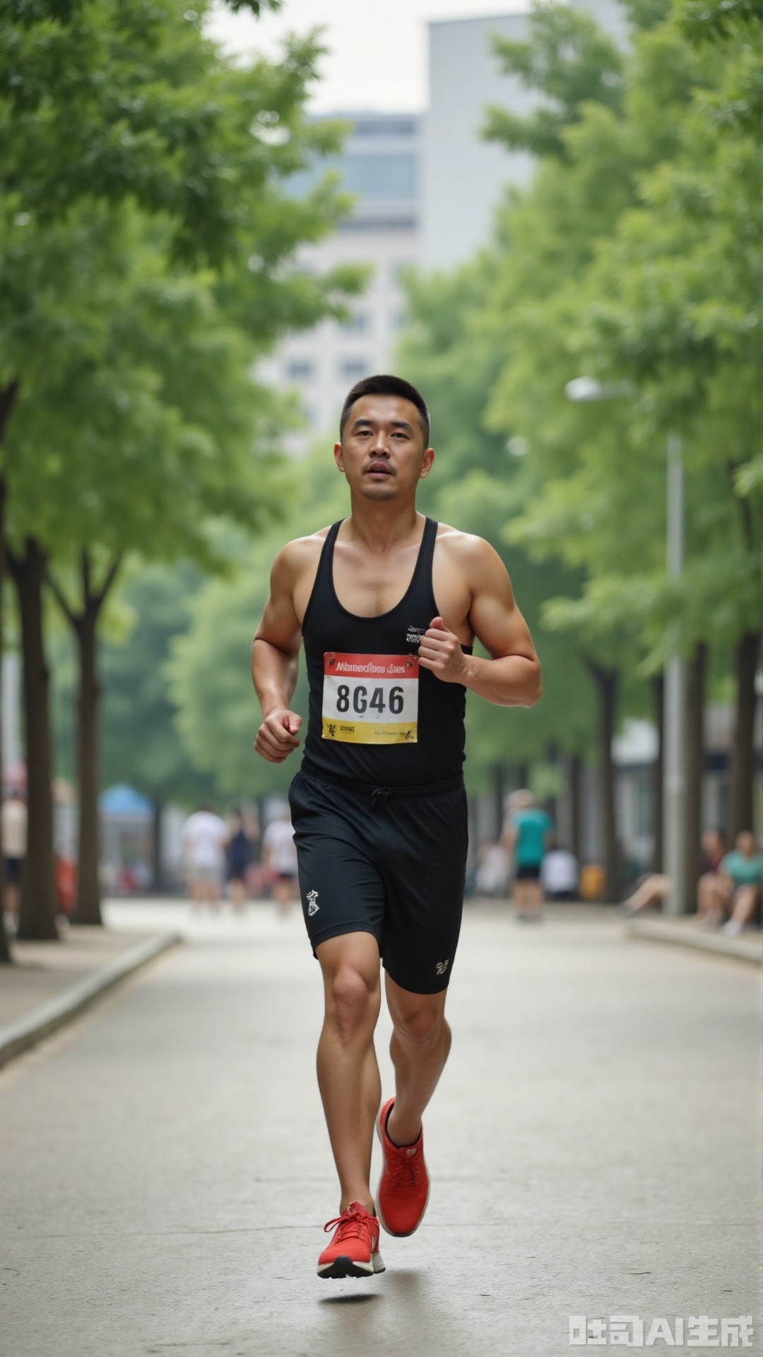 1man,A man is running in a park in the city,singlet