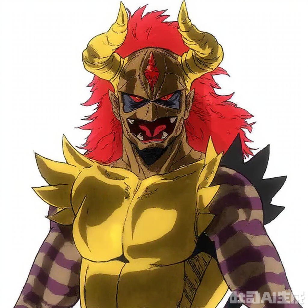 masterpiece, best quality,solo,((white background:1.2)),simple background,
looking at viewer,logo,red eyes,red hair,striped,horned helmet,horns,gloves,armor,spikes,full armor,helmet,mask,cover,gauntlets,shoulder armor,breastplate,monster,tokusatsu,no humans,science fiction,hard mask,no smile,no eyes,no nose,rubber bodysuit with line,alien