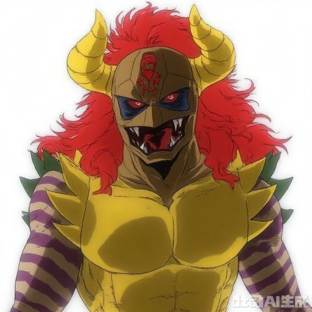 masterpiece, best quality,solo,((white background:1.2)),simple background,
looking at viewer,logo,red eyes,red hair,striped,horned helmet,horns,gloves,armor,spikes,full armor,helmet,mask,cover,gauntlets,shoulder armor,breastplate,monster,tokusatsu,no humans,science fiction,hard mask,no smile,no eyes,no nose,rubber bodysuit with line,alien