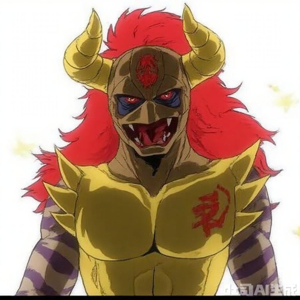 masterpiece, best quality,solo,((white background:1.2)),simple background,
looking at viewer,logo,red eyes,red hair,striped,horned helmet,horns,gloves,armor,spikes,full armor,helmet,mask,cover,gauntlets,shoulder armor,breastplate,monster,tokusatsu,no humans,science fiction,hard mask,no smile,no eyes,no nose,rubber bodysuit with line,alien