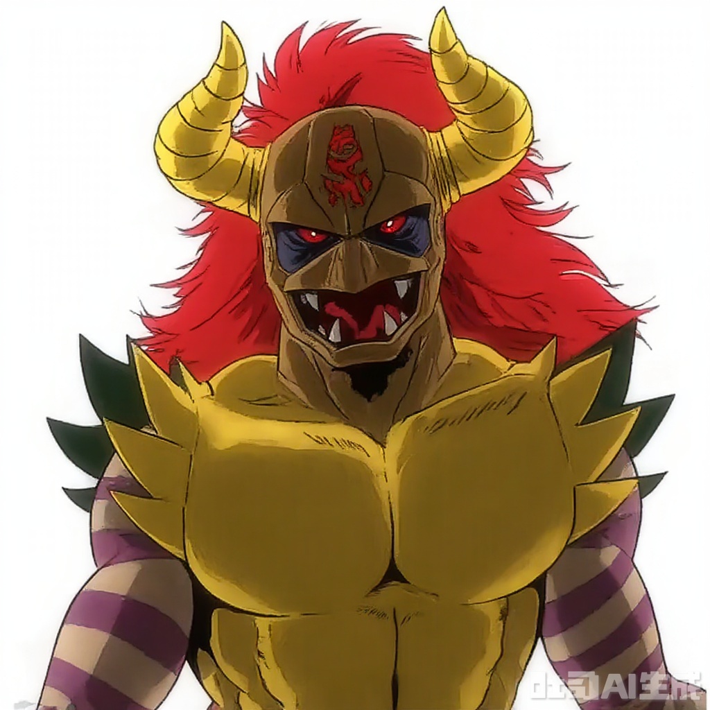 masterpiece, best quality,solo,((white background:1.2)),simple background,
looking at viewer,logo,red eyes,red hair,striped,horned helmet,horns,gloves,armor,spikes,full armor,helmet,mask,cover,gauntlets,shoulder armor,breastplate,monster,tokusatsu,no humans,science fiction,hard mask,no smile,no eyes,no nose,rubber bodysuit with line,alien