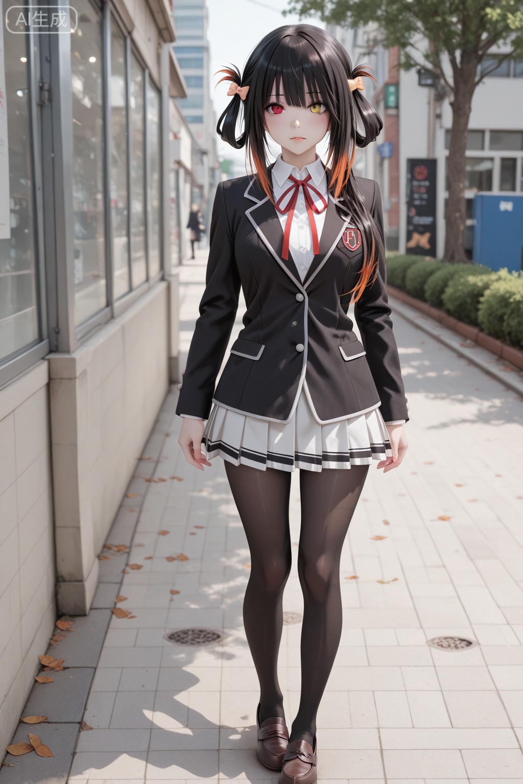 tokisaki kurumi_sobu high _cosplay,_,blazer,collared shirt,neck ribbon,pleated skirt,pantyhose,hair rings,loafers,_hair,