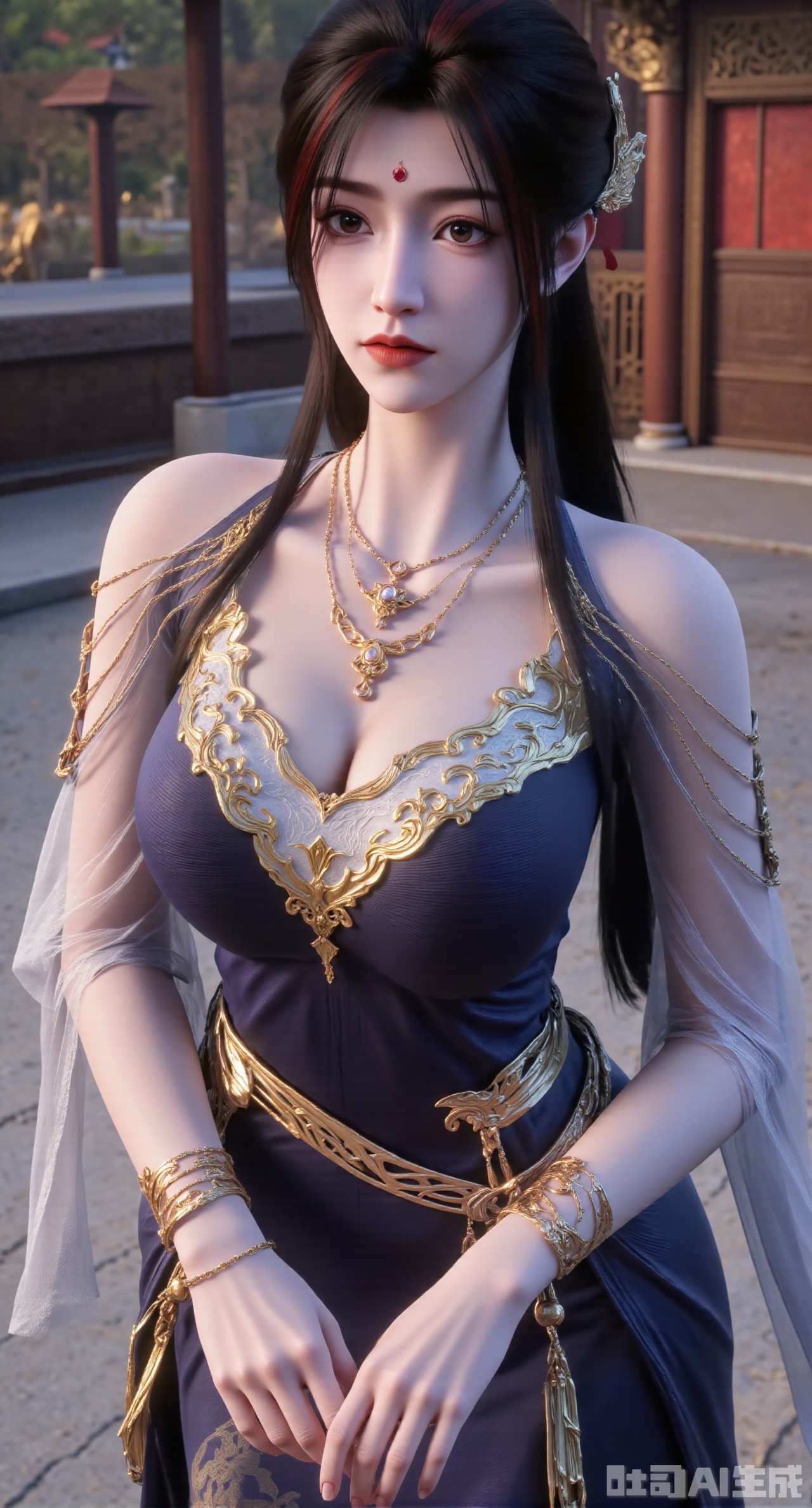 (masterpiece, best quality:1.2),(antique illustration:1.4), 1girl, black hair, solo, dress, long hair, jewelry, earrings, forehead mark, facial mark, hair ornament, looking at viewer, chinese clothes, hair rings, cowboy shot(huge breasts:2.99),(full breasts:2.99),Xnanxiaochen,Xloubeimaoyi,Xrixisheyingfeng,Xnaiqishuiyi,Xzhaoxianger,Xzhaoxiangerziyi,Xyinyue