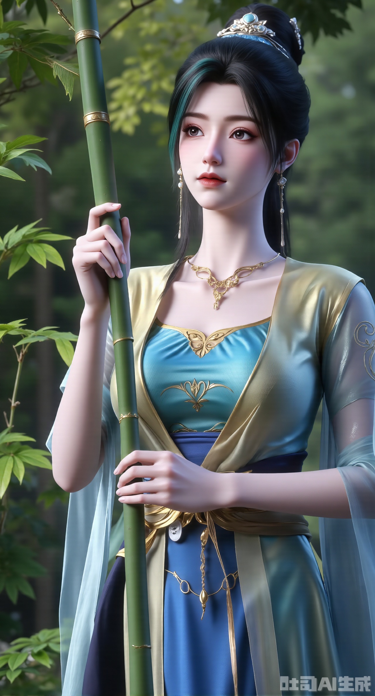  (masterpiece, best quality:1.2),a young chinese girl in traditional attire stands amidst lush greenery touching a bamboo shoot with a delicate blue and silver hair accessory.,(huge breasts:2.99), (full breasts:2.99),gechuanguangchongstyle,Xyuanxionggirl,Xyunxiao,XyunxiaoYK,Xdixionglianyiqun,Xmiaozufushi,Xqilinxianzi,XTifaLockhart,Xjinshenjianshenfu,Xbigbreasts,Xrixirenxiangsheying,XzhaoxiangerX,Xnanxiaochen2,Xtangyu,XzhaoxiangerH