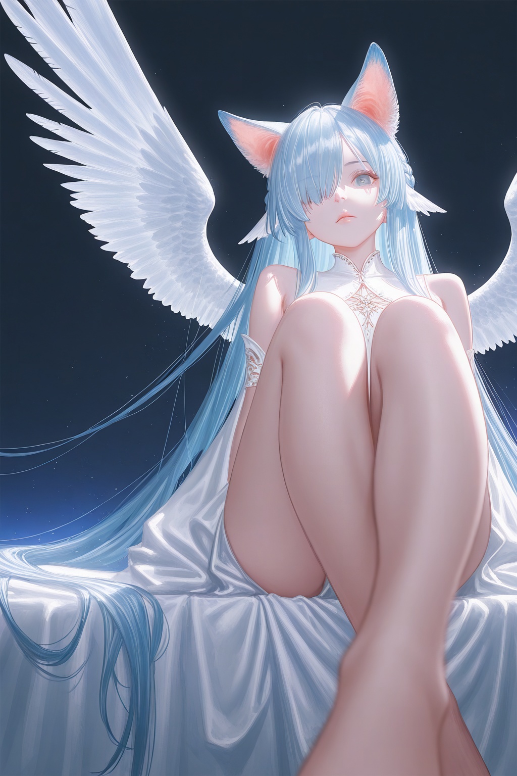 1girl,  animal ears,  blue hair by 月老板 on Tensor.Art