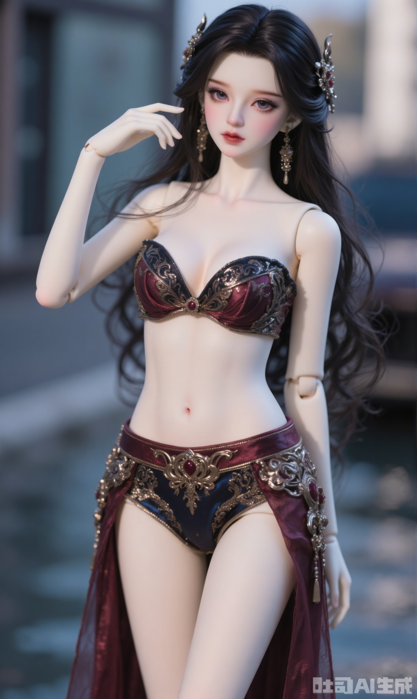 1girl,solo,upper body,cleavage,huge breasts,Belly, thin waist,jbd,outdoors,city build