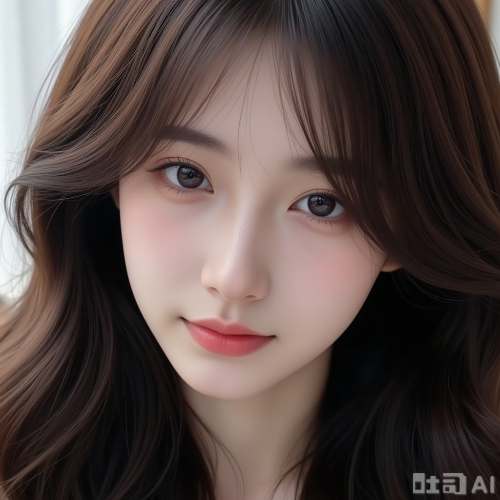 a close-up headshot of a young woman,long hair,luoxue