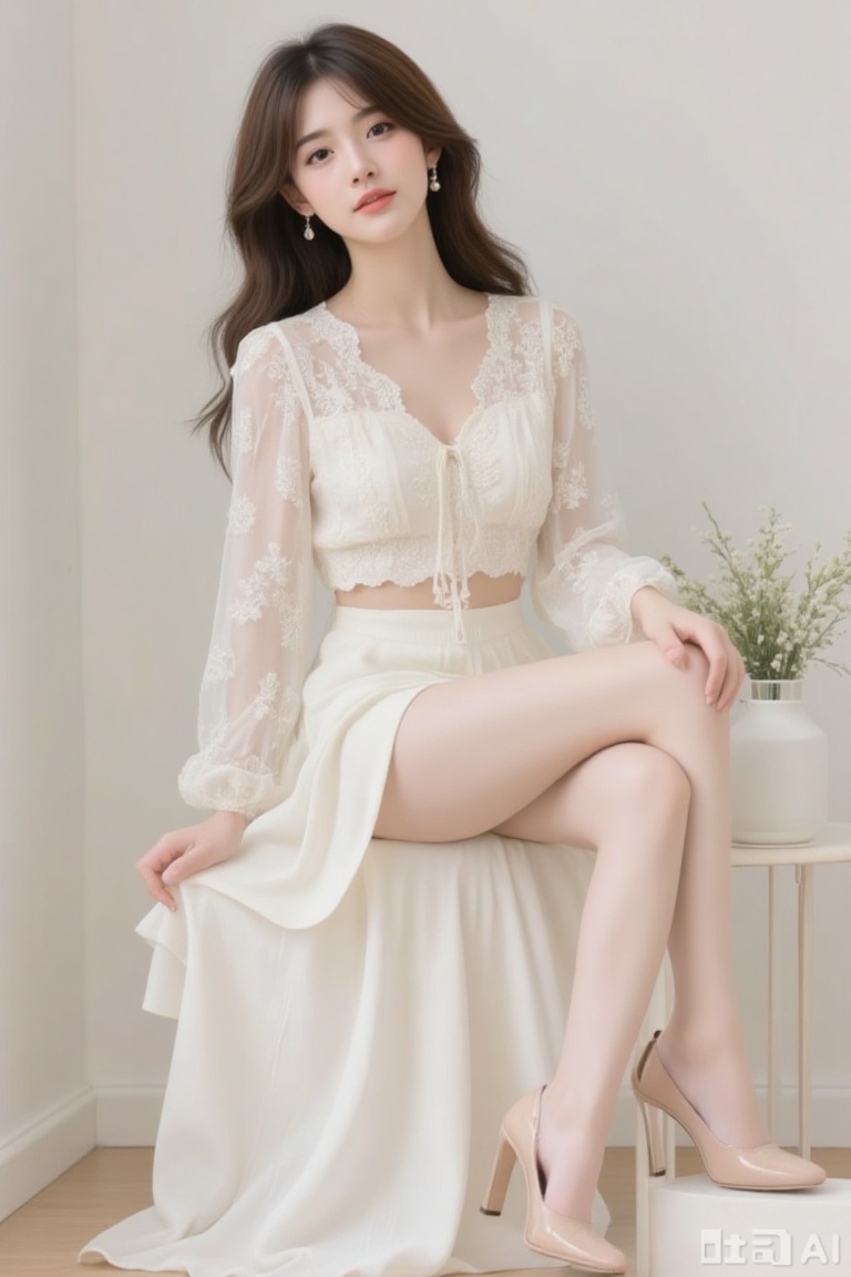 a young woman,sitting,full body,fashion outfits,random stuff,random outfits,random pose,random background,playing slide