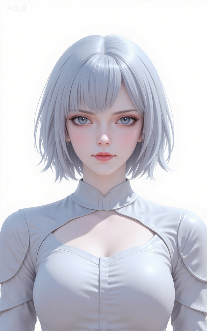 baiyuekui,short hair,white hair,lips,grey eyes,grey hair,blue eyes,shirt,(upper_body:1.2),
 white_background,simple_background,pifu,guanghuapifu,liushen,lvjing,lvjing,