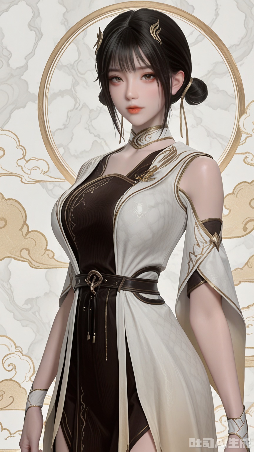 general, sfw, Solid Glossy and cloud background, 1woman, solo, breast, exquisite skin, looking at viewer, very awa, masterpiece, best quality, highres, absurdres, newest, aesthetic,