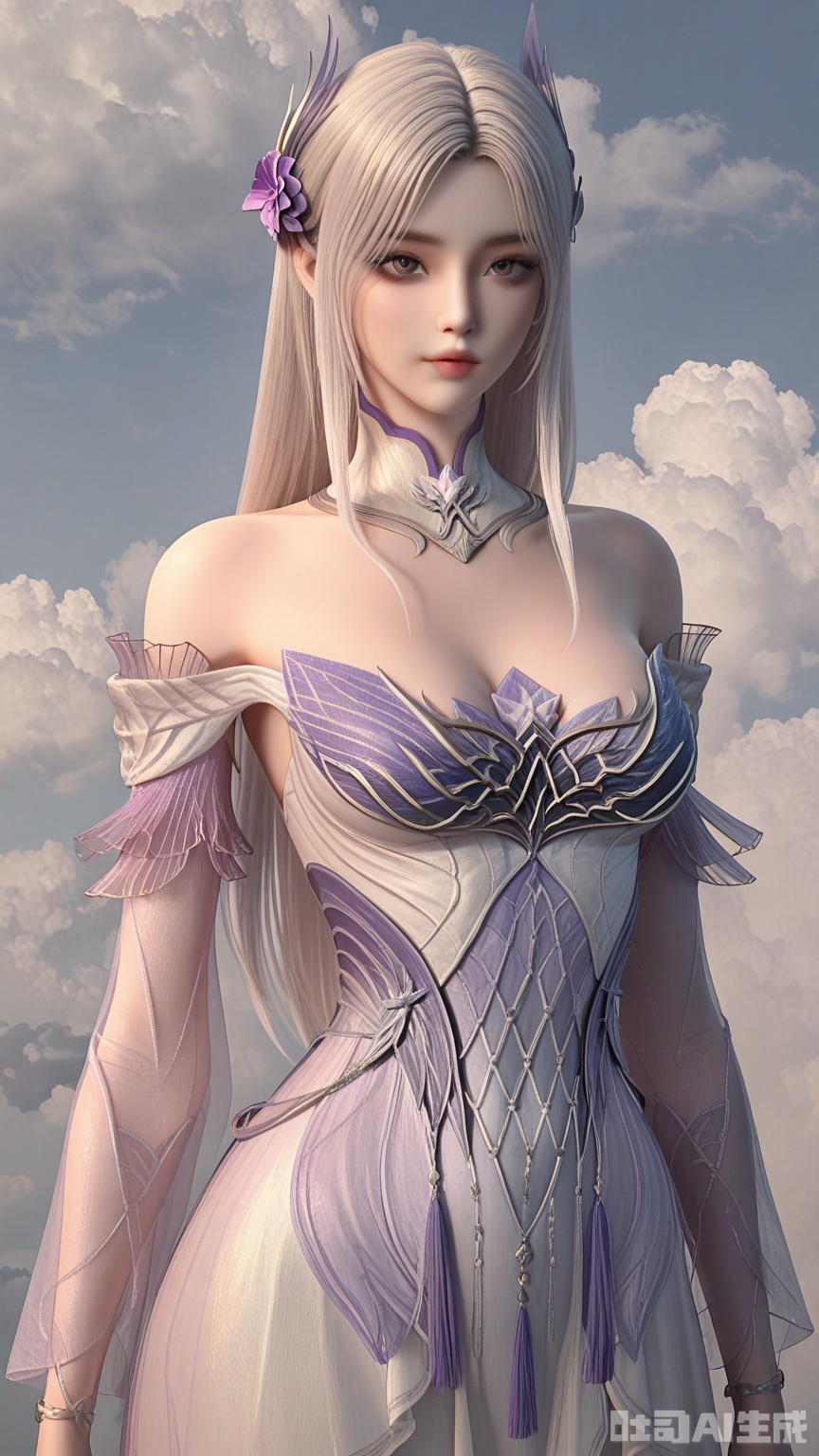 general, sfw, Solid Glossy and cloud background, 1woman, solo, breast, exquisite skin, looking at viewer, cowboy_shot, very awa, masterpiece, best quality, highres, absurdres, newest, aesthetic,