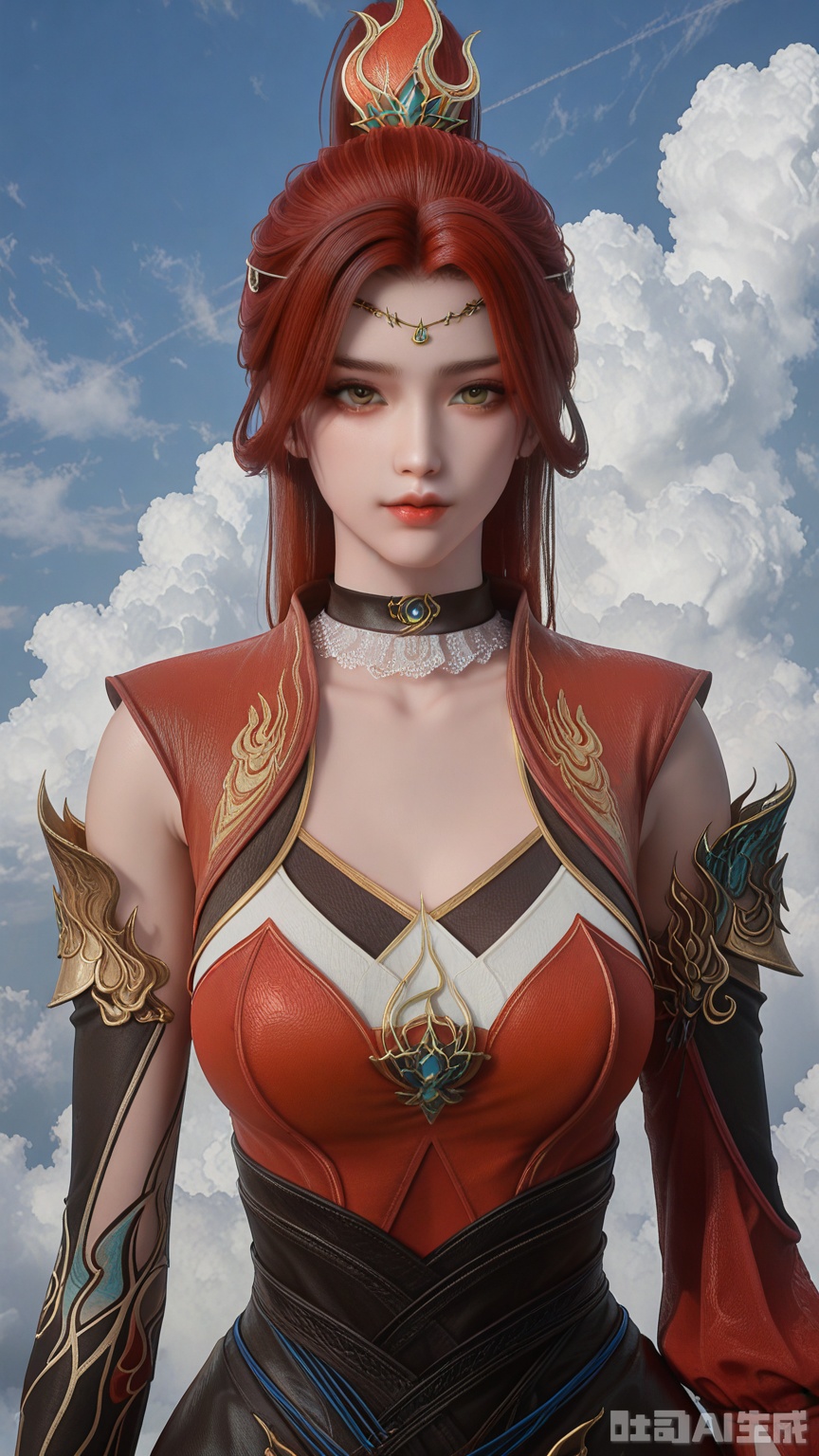 general, sfw, 1female, solo, breast, exquisite skin, looking at viewer, very awa, Glossy and cloud background