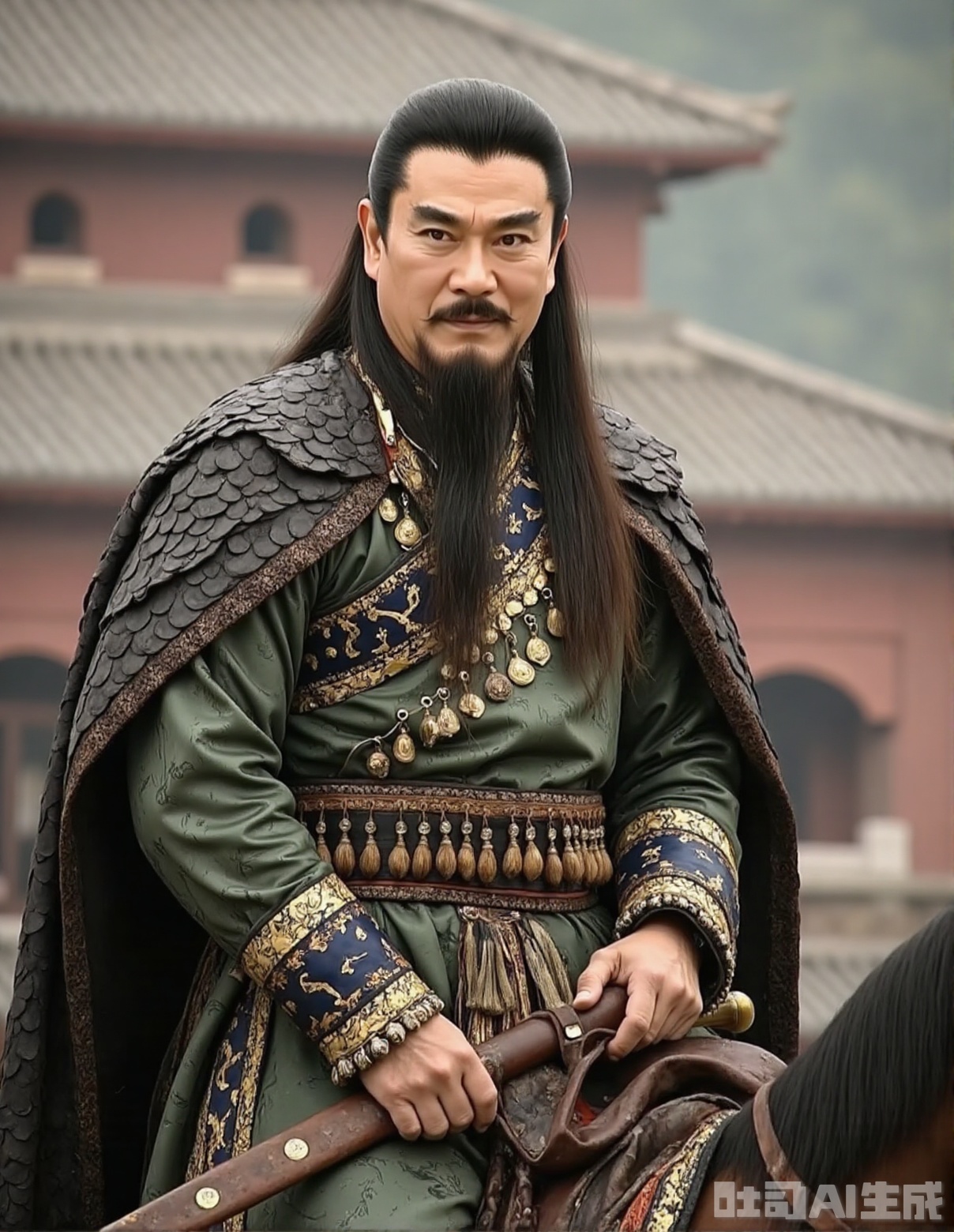 Xiongba,man,
In the border town where wars are full of fire, Xiongba is wearing a armor cloak sewn with black iron scales, and the sound of armor striking like a war drum. The sword on his waist "kills evil" dyed with the blood rust of the past battles. He rode on the Wuzhi horse, his eyes were like a knife to cut off the courage of the enemy. With the order, he wanted to use the power of the martial arts leader to wipe out the external forces that invaded the Central Plains.