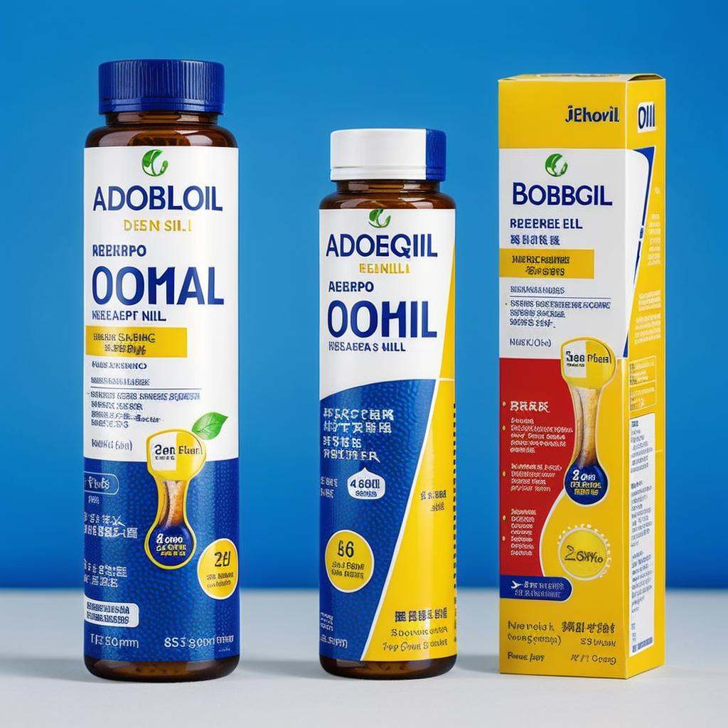 Fish oil packaging design,a drop of fish oil,imported style,high-end atmosphere,blue,red and yellow,