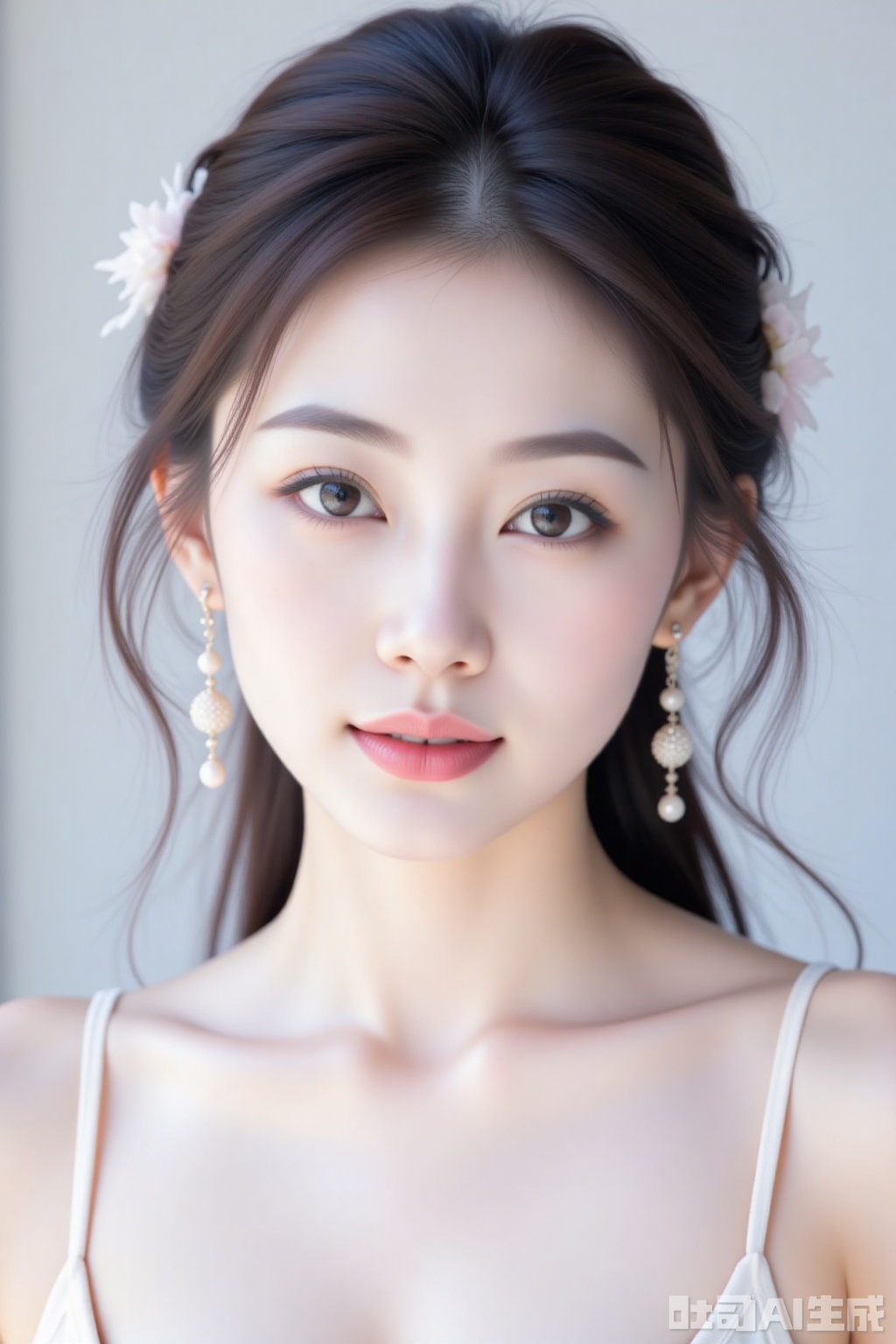 This 8K ultra-clear AI painting is based on a portrait of a beautiful woman in an ultra-realistic style. In the picture, the beautiful woman's skin is tender and fair, and the delicate skin seems to be able to squeeze out the water. Every pore and texture are clearly visible. Her facial features are exquisite and three-dimensional, like carefully carved works of art, showing agility and intelligence between her eyebrows and eyes. The background is simple and pure color to highlight the main position of the characters. The overall picture style is formal and professional, as if it were a high-precision photo, but it also contains artistic beauty and agility. The use of light and shadow is just right, which adds layers and depth to the picture, making every detail vivid and amazing under the ultra-clear picture quality.