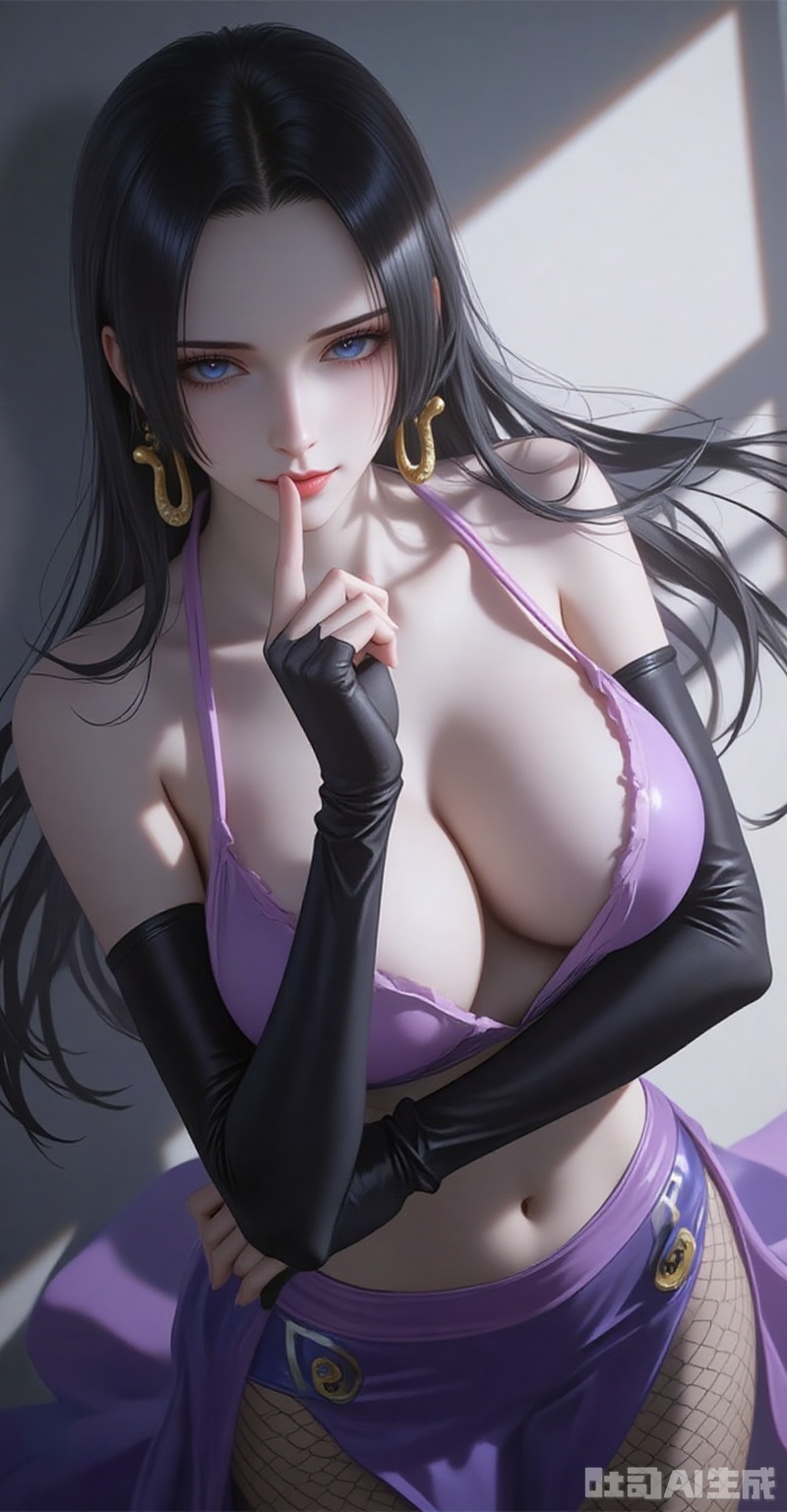 nvdi,boa hancock,black hair,long hair,blue eyes,jewelry,earrings,(shadow:1.2)
from side,dancing,from above,pov,finger to mouth,arm under breasts,dutch angle,perspective,large breasts,inoyamanakathelast,1girl,solo,looking at viewer,earrings,lipstick,crop top,elbow warmers,midriff,purple skirt,long skirt,fishnet pantyhose,half closed eyes,smile,
cover,simple background,gradient background,close-up details,outstanding style,adding a touch of dimension to your images without compromising details,close-up,lvjing