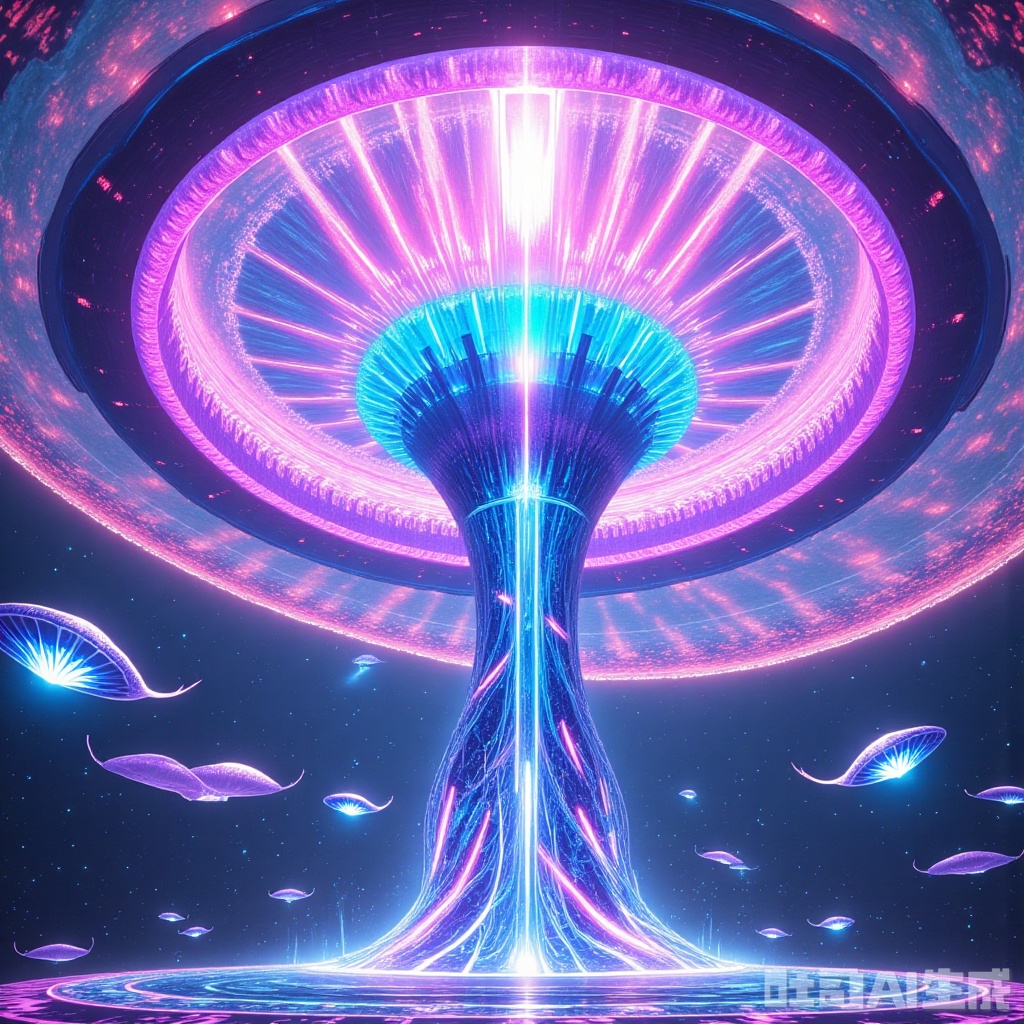 The inverted pyramid base suspended in the eye of the gas giant planet, is composed of billions of biological lattices. The surface of the building is flowing with fluorescent circuits intertwined with liquid metal and nerve veins. The pulsar energy core of the tower spiral erupts an iridescent particle storm every three hours, dyeing the cloud of ammonia ice into a vortex of molten gold and cobalt purple.
The base is stretched out a network of fleshy pipes, with domesticated silicon-based giant whales at the ends – they carve crystal farms with sonar frequency and plant glowing nerve roses.
The aerial corridor is constructed by solidified gravitational waves. When the semi-mechanical wing man patrols, the scale powder sprinkled from his wings burns into ashes of love poems in the vacuum.
In the core control room, suspended quantum jellyfish are converting the gravity of the star into a holographic star map, projecting onto a curtain woven by dark matter, while under the floor, the ancient Leviathan's sleeping pulse vibration came.,Creativity,Underwater city