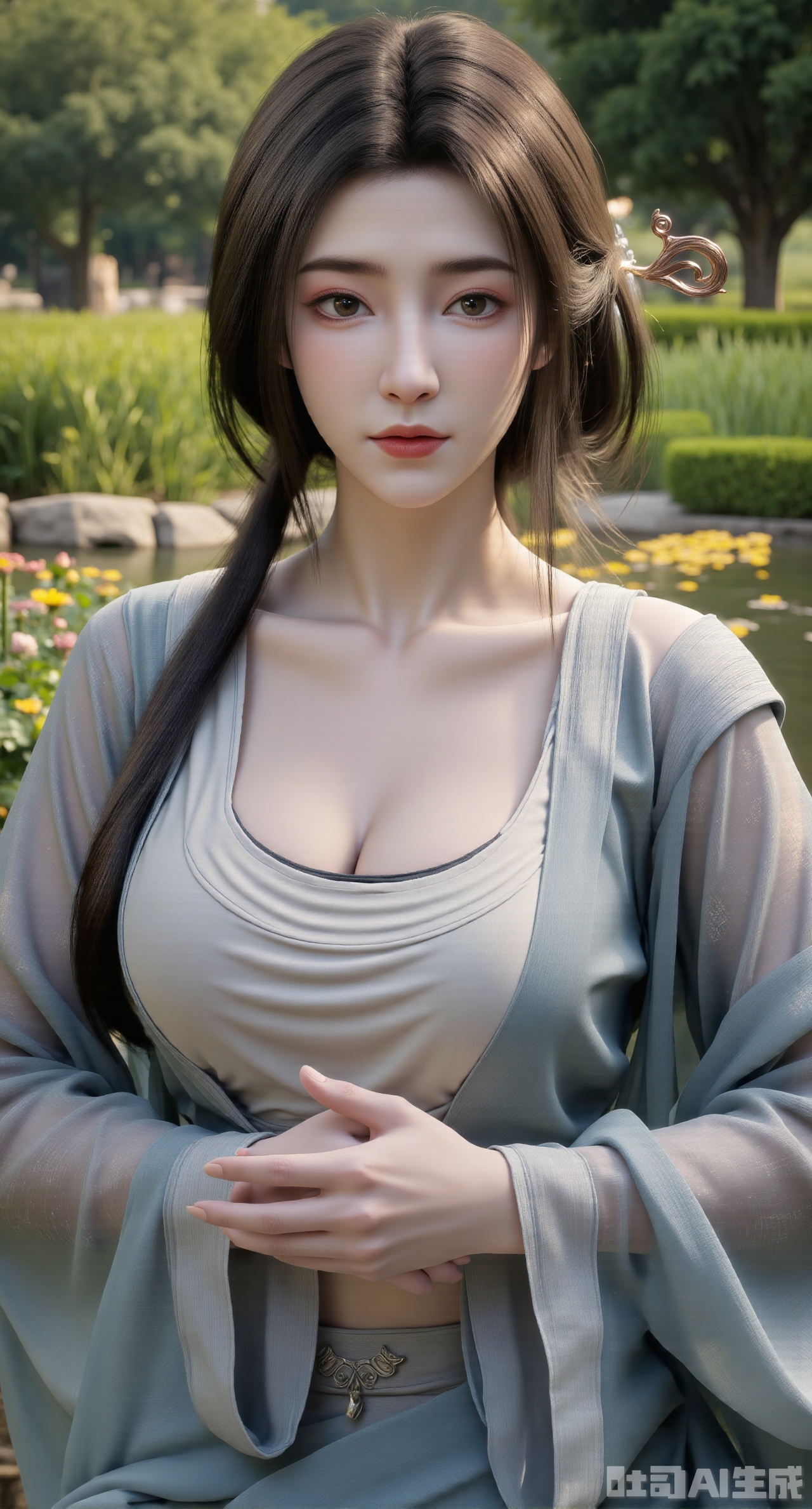 (masterpiece:1.2),best quality,highres, extremely detailed, 1girl,(hanfu dress:1.26),looking at viewer,indoors, (big breasts:2.69),Depth of field,garden of the sun,shiny,flowers, garden, 1girl, (Lotus:1.39), (butterflies, ultra detailed, glary,Light, light particles,glitter,reflect:1.29),(huge breasts:2.99), (full breasts:2.99),XyunxiaoYK,Xbigbreasts,Xrixirenxiangsheying,Xmengru,XfuqingyunY,Xfenhanfududou,Xhanfusiwa,Xsonghanfu,XshixiaoY