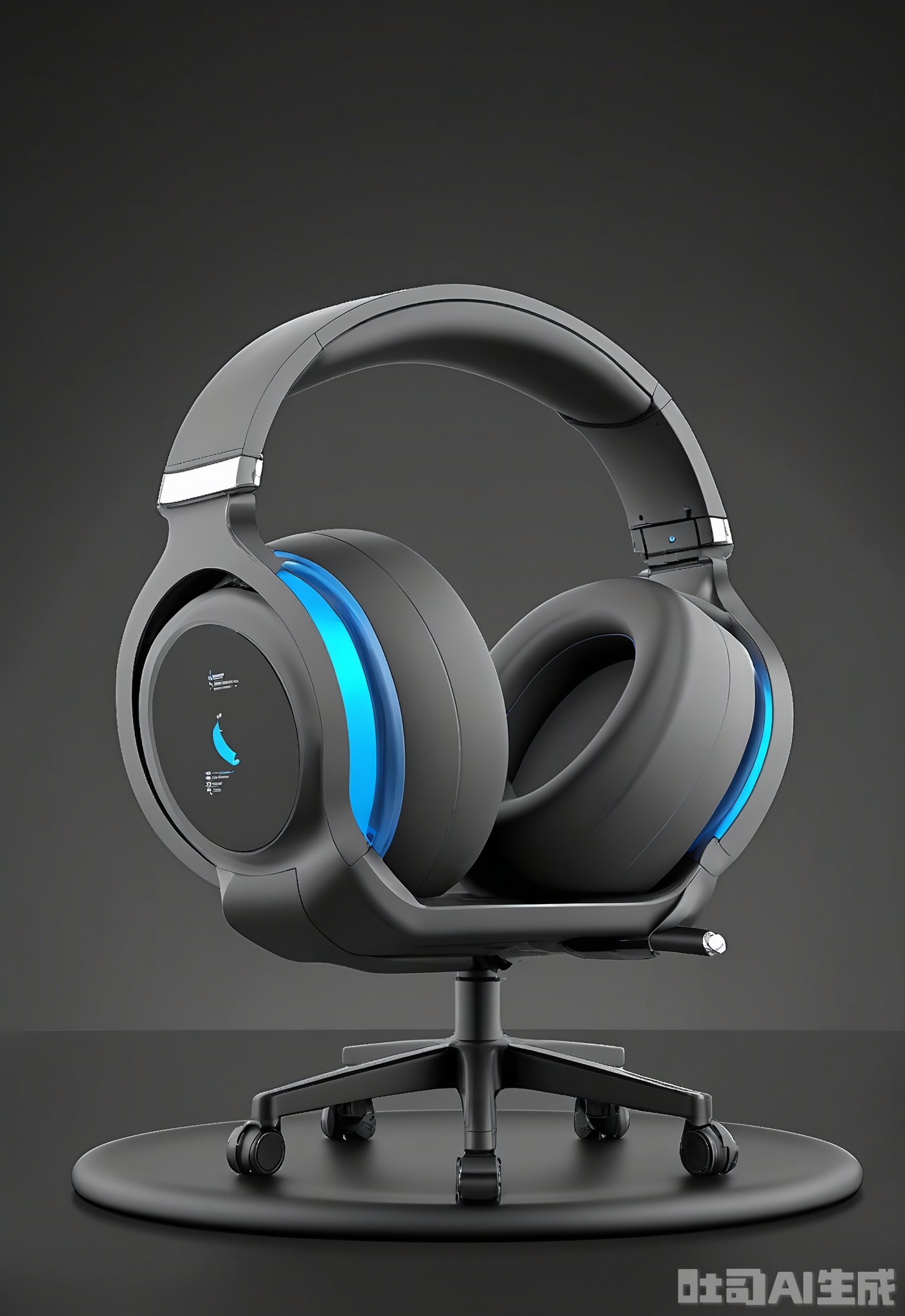 SMCJ, A sleek, wireless gaming headset with surround sound technology, placed on a black gaming chair against a dark, gaming-themed background. The headset provides an immersive gaming experience and has a comfortable, adjustable design. The gaming chair and background create a dedicated gaming setup. The dark colors enhance the headset's gaming-centric features.
