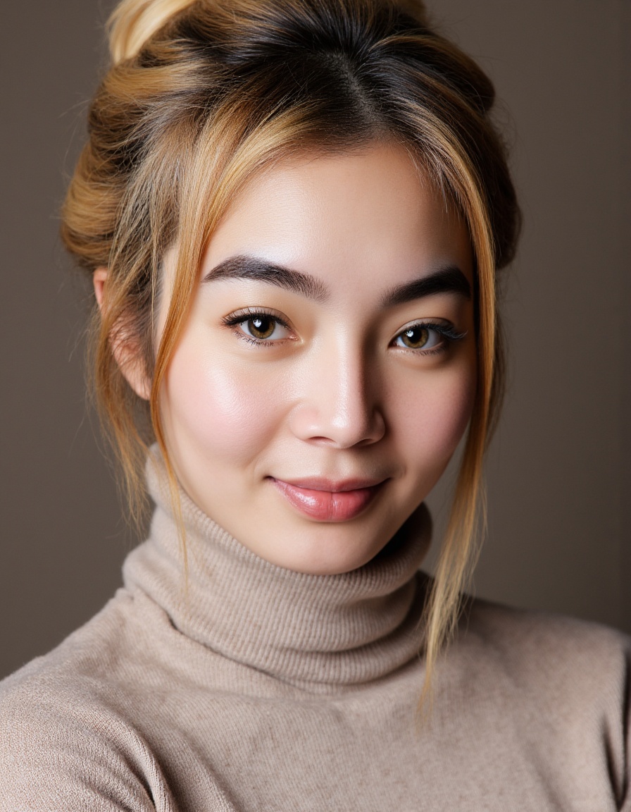 A close-up editorial fashion portrait of BBJade,  a young female model,  tightly framed to include only her face on Tensor...