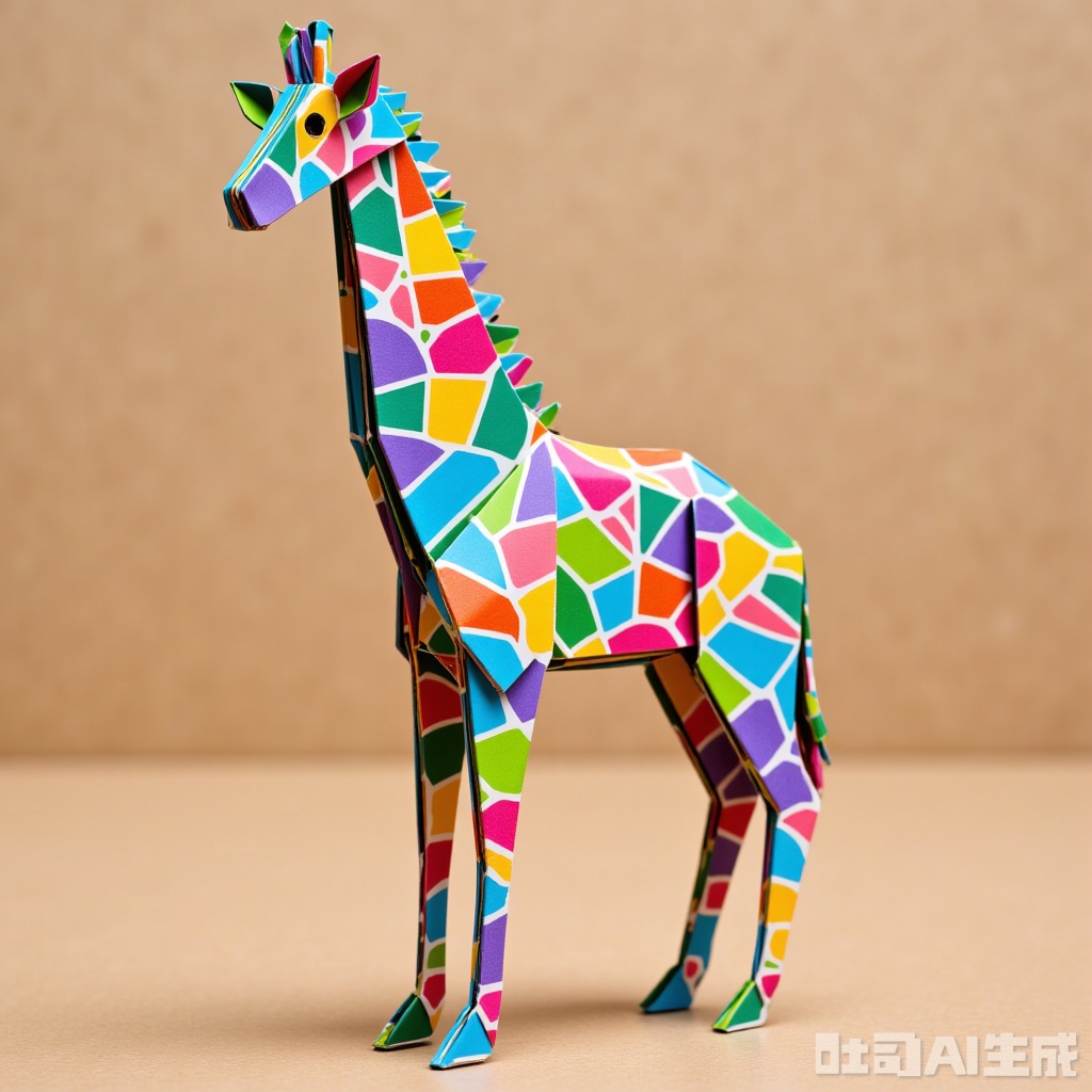giraffe.,Mechanical art, swan,Colorful,Origami art,Traditional texture