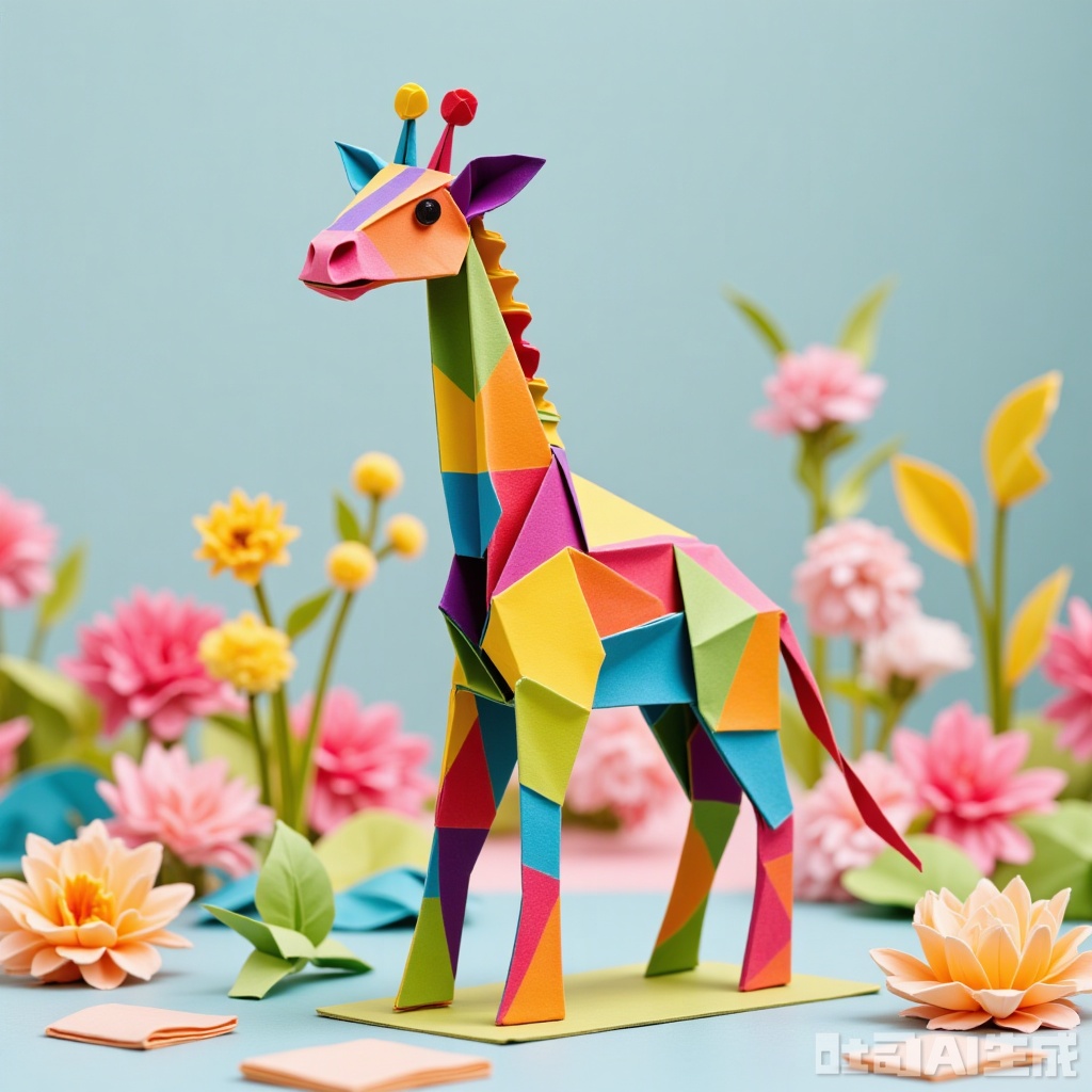 giraffe.,Mechanical art, swan,Colorful,Origami art