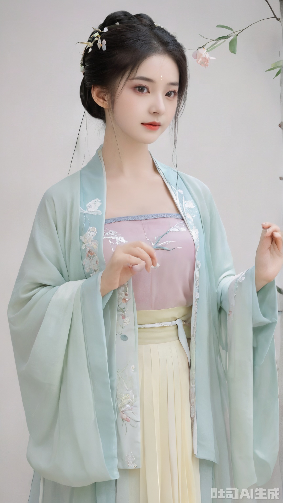  A beautiful young lady wearing Hanfu, very beautiful, standing in a pose,(big breasts:1.39),Xsongzhihanfu,Xvangoghs,Xsutaner,Xhulianxin, song_hanfu