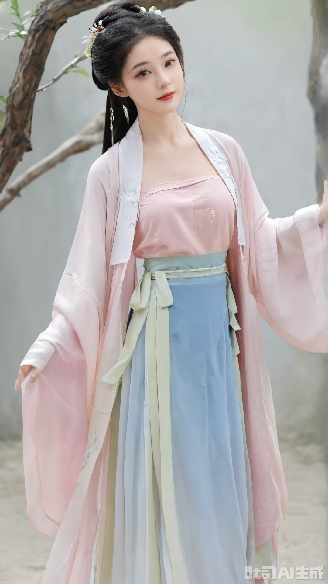 A beautiful young lady wearing Hanfu, very beautiful, standing in a pose,(big breasts:1.39),Xsongzhihanfu,Xvangoghs,Xsutaner,Xhulianxin, song_hanfu