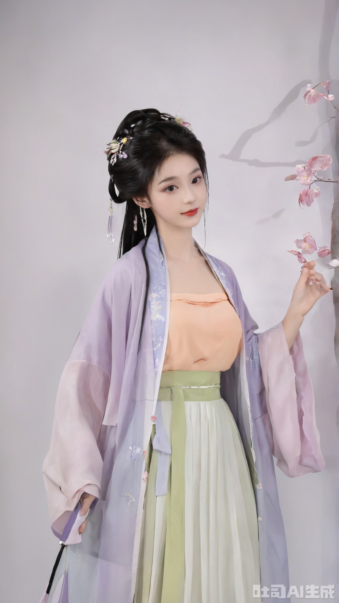  A beautiful young lady wearing Hanfu, very beautiful, standing in a pose,(big breasts:1.59),Xsongzhihanfu,Xvangoghs,Xsutaner,Xhulianxin, song_hanfu