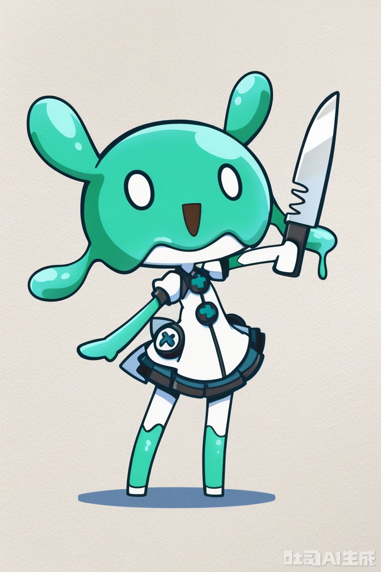 White background, white theme, solo, whole body,
／/
(chibi:1.1) ,:d,//artist:chujiujiu:1.4,//
／/
Stretch out your arms,open your hands
／/
／／
Jelly-like body, sticky eyes, small knife, shaky posture, rainbow mucus marks