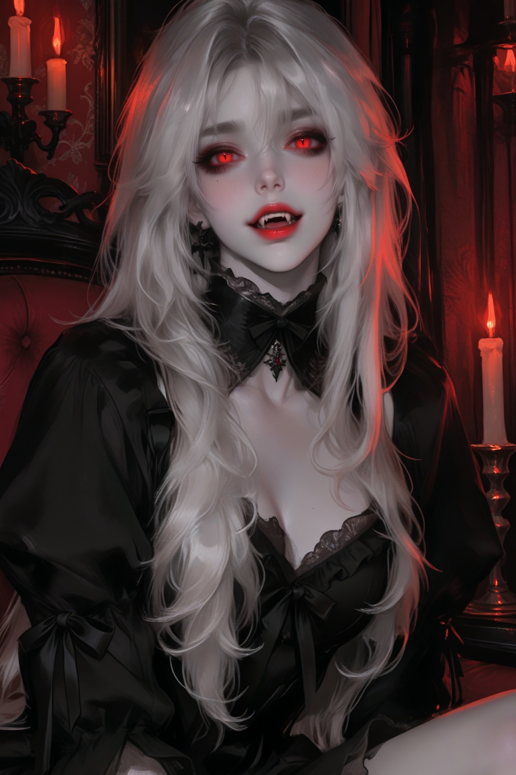 dark fantasy vampire woman,  pale skin,  crimson eyes on Tensor.Art