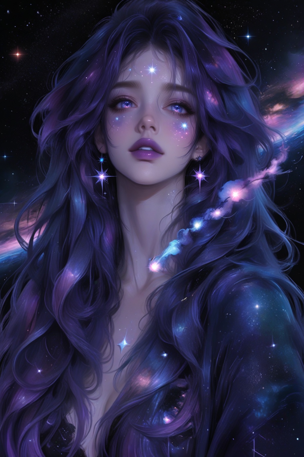 cosmic woman,  galaxy skin,  starlight eyes on Tensor.Art