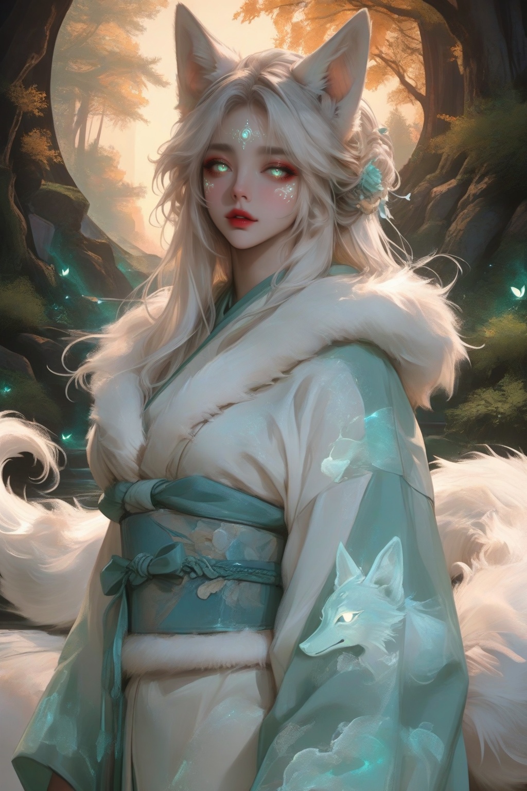 beautiful beastkin woman,  fox ears and tail,  soft fur details on Tensor.Art
