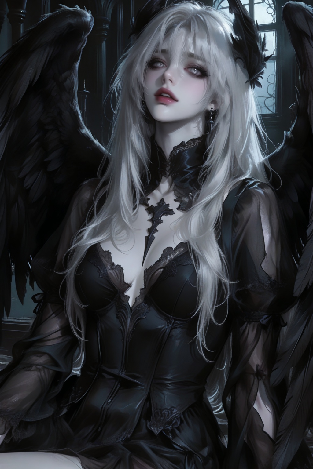 dark angel woman,  fallen angel,  mysterious beauty on Tensor.Art