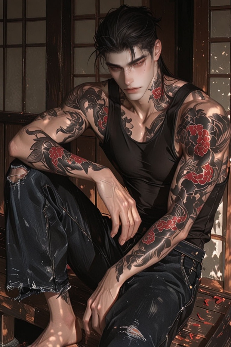 1boy,  solo,  **Jet Black slicked back hair** on Tensor.Art