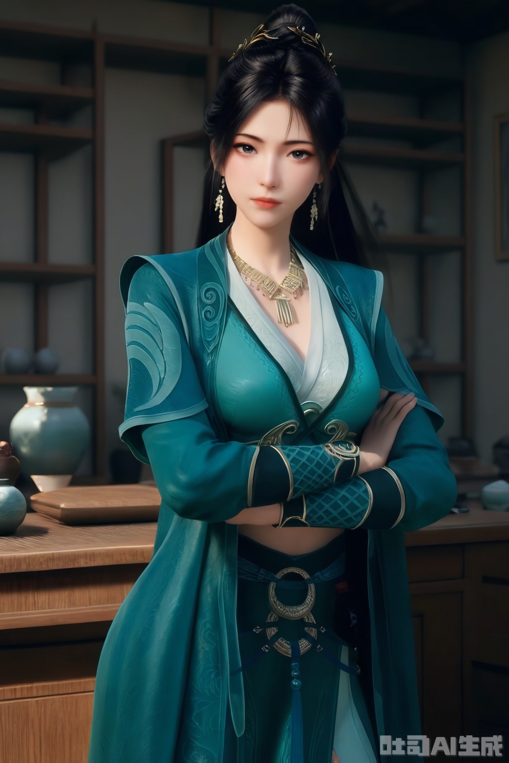 1girl, solo, long hair, looking at viewer, black hair, hair ornament, dress, jewelry, closed mouth, ponytail, indoors,, realistic,
masterpiece, best quality, amazing quality, very aesthetic, high resolution, ultra-detailed, 