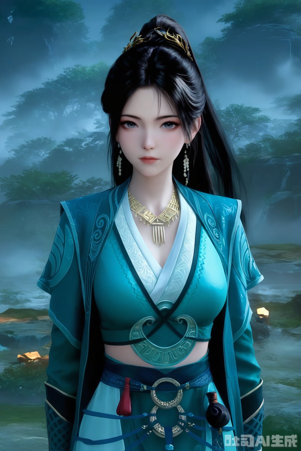 1girl, solo, long hair, looking at viewer, black hair, hair ornament, dress, jewelry, closed mouth, ponytail,
masterpiece, best quality, amazing quality, very aesthetic, high resolution, ultra-detailed, 
