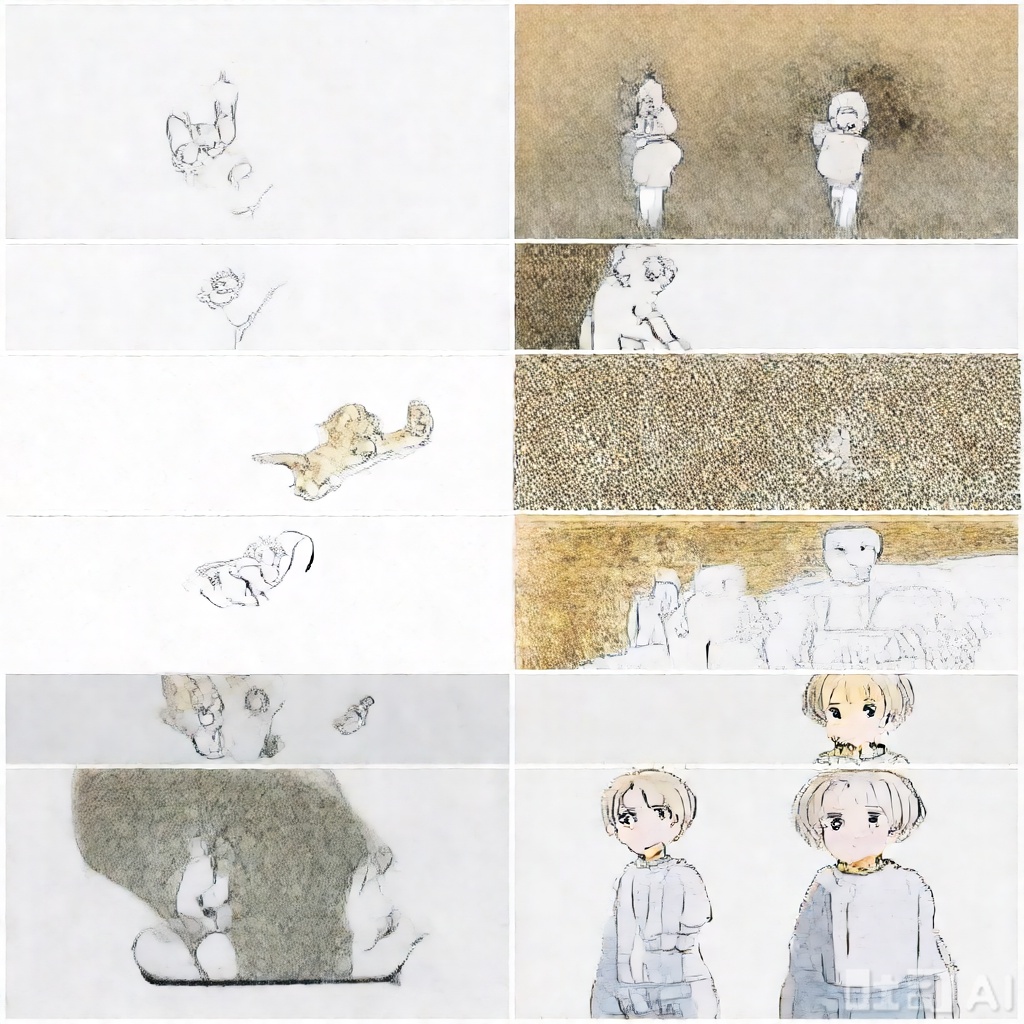 zyx01, whiskers, cat, 1boy, animal, 1girl, standing, looking up, oversized animal, size difference, short hair, looking at another, child, pants