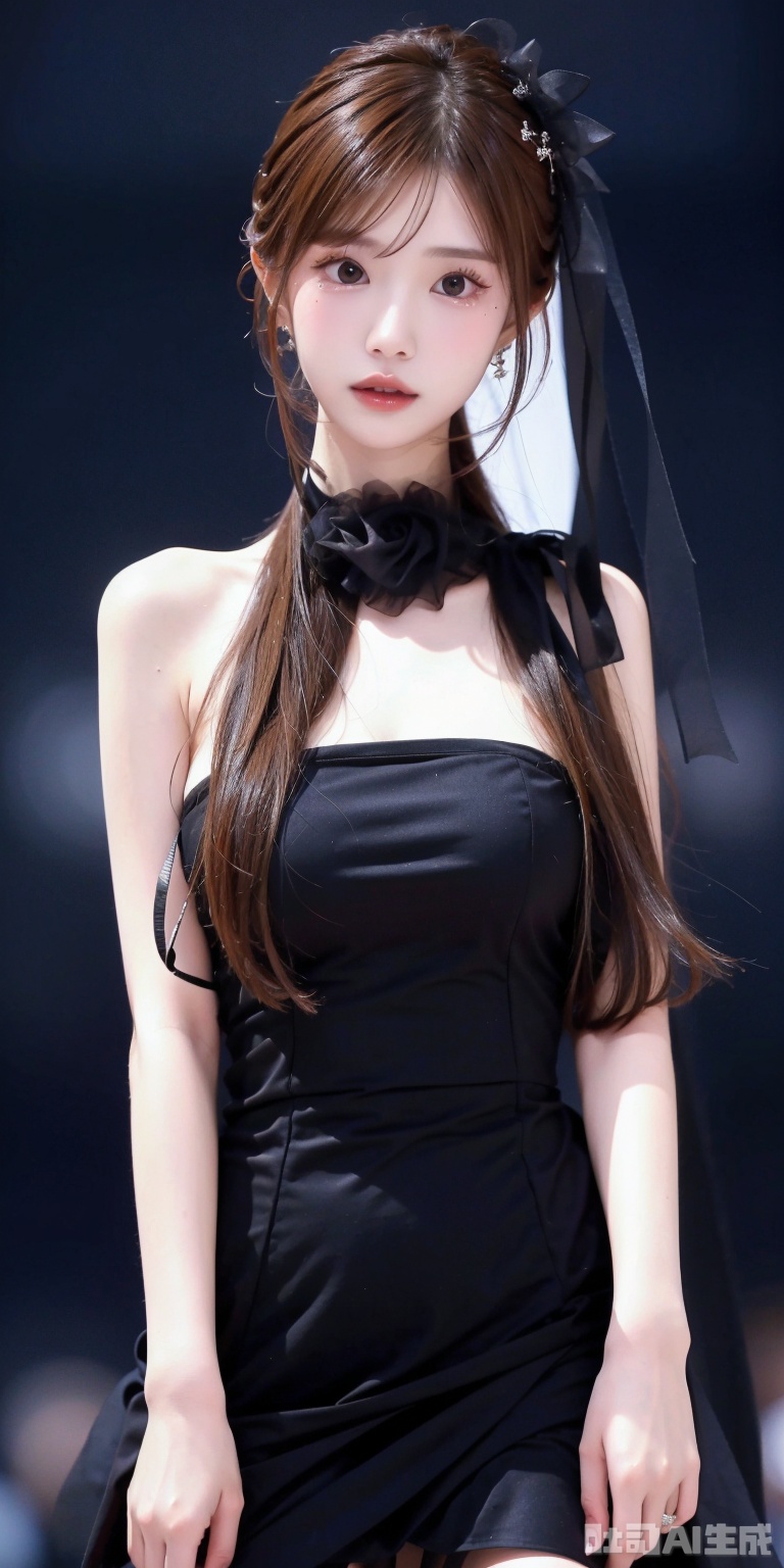 best quality, masterpiece, realistic,luxueqi,1girl, solo, long hair, looking at viewer,,hime,black dress
