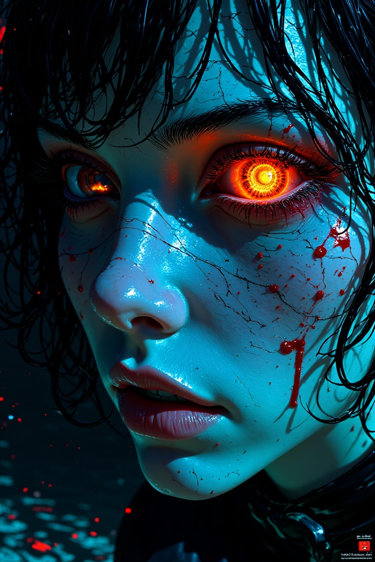 Ngam? Extreme close-up portrait of a mysterious,  dark fantasy female character with pale,  cold on Tensor.Art